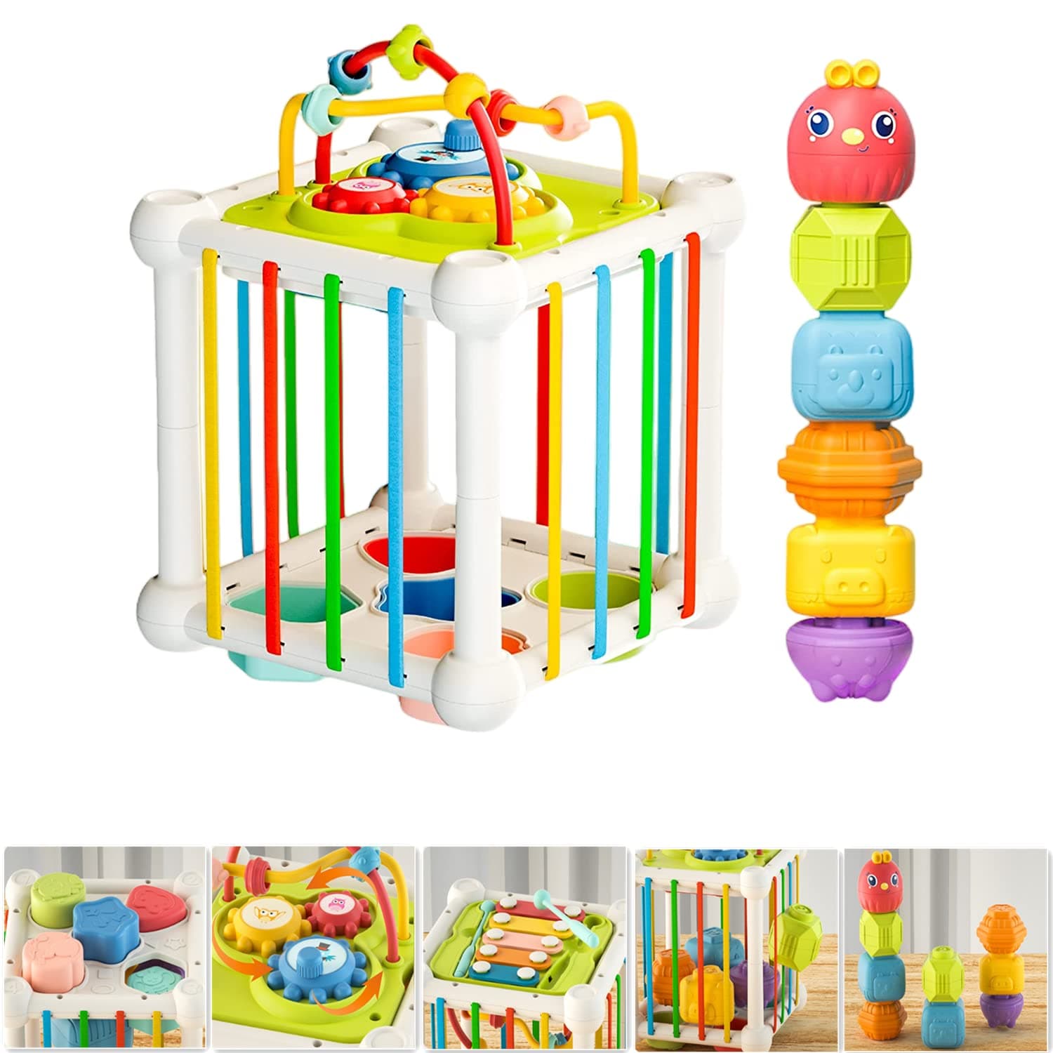 Soofam Baby Activity Cube, Baby Toys 18+ Months, Montessori Toys for 2 Year Old Boy, Shape Sorter Sensory Toys for Toddlers, Early Learning Educational Toys for Ages 2-4