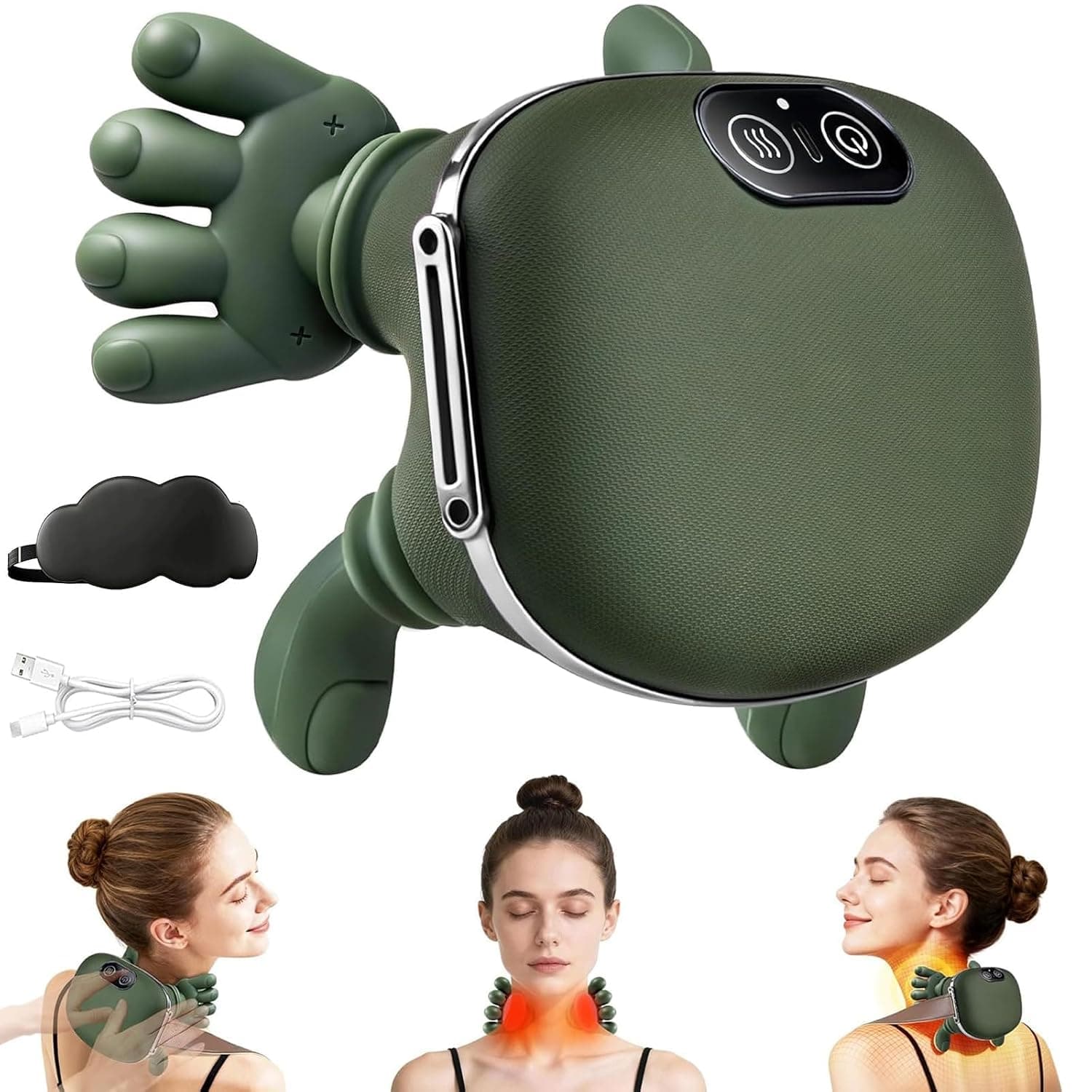 Neck Massager,Heated Shoulder and Neck Massager,Portable Shiatsu Neck and Back Massager,Electric Deep Tissue 4D Kneading Massage,Ergonomic Hand-Like Design,Portable and USB Rechargeable