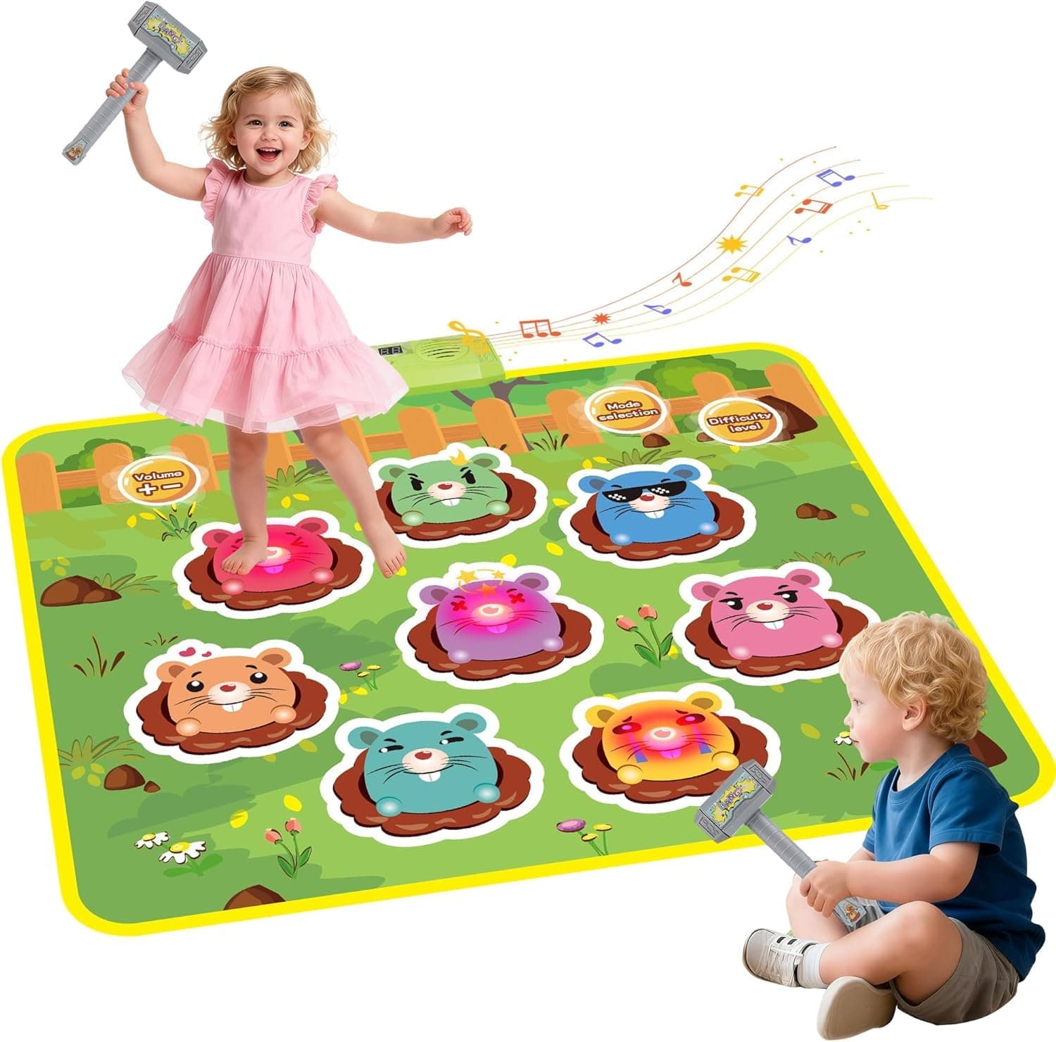3 in 1 Musical Mat for Toddlers，Whack-a-Mole Toy, Ages 3-5, With 2 hammers, Suitable as a birthday gift, Family game or party favor
