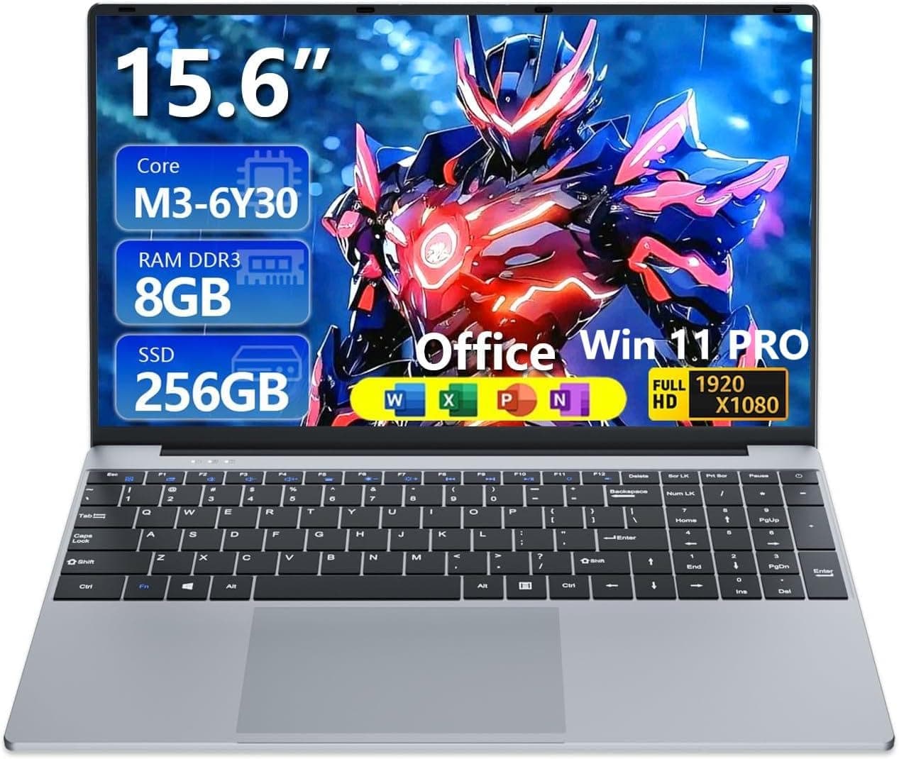 15.6 inch Laptop with Core M3-6Y30 Processor Laptop Computer 8GB RAM 256GB SSD, 180°Open Lap Top, FHD 1920*1080, WiFi5, BT4.2, USB3.0, Mini HDMI, Win 11 Pro Laptop for Business Office Student