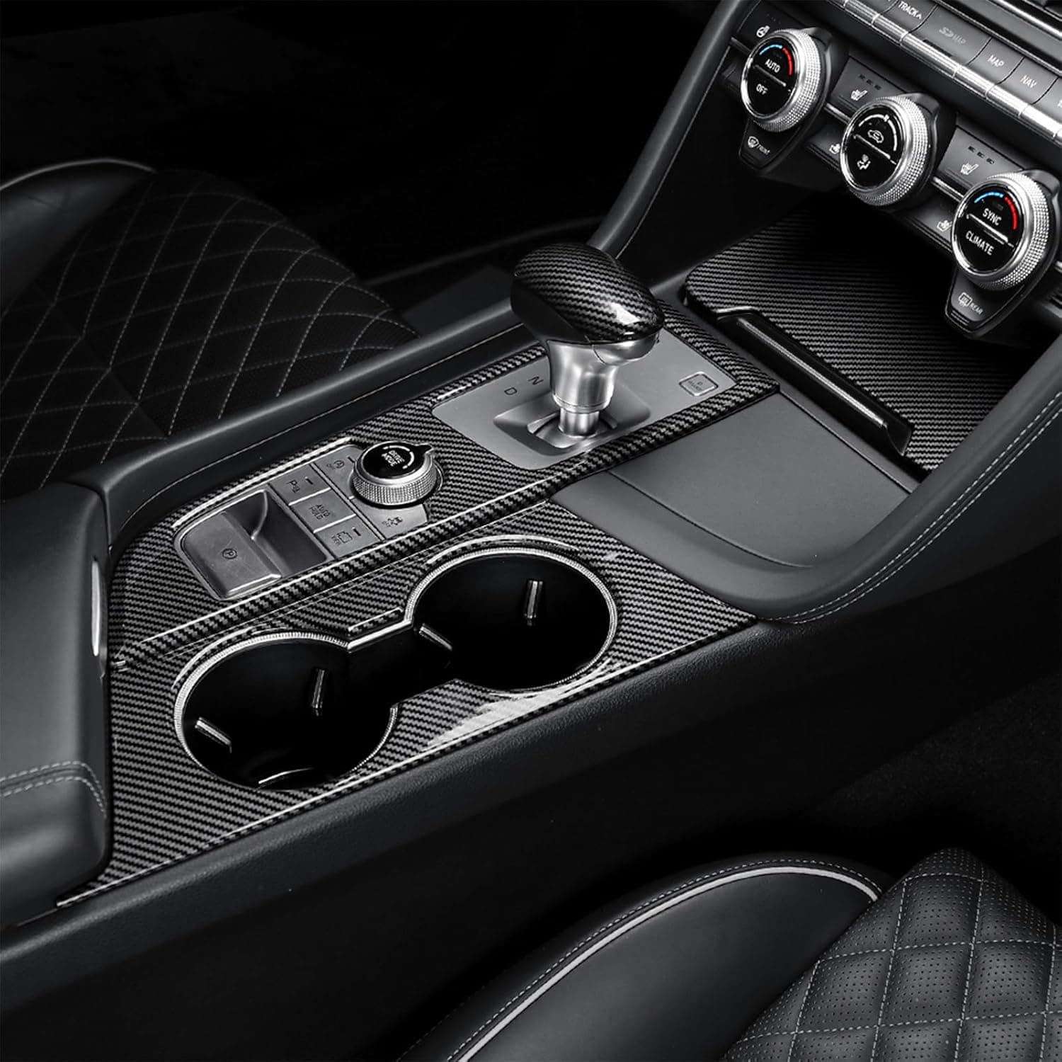 2PCS ABS Central Gear Shift Panel Cover Gear Shift Panel Cover Compatible with Genesis G70 2018–2024 Interior Accessories (Carbon Fiber Pattern)