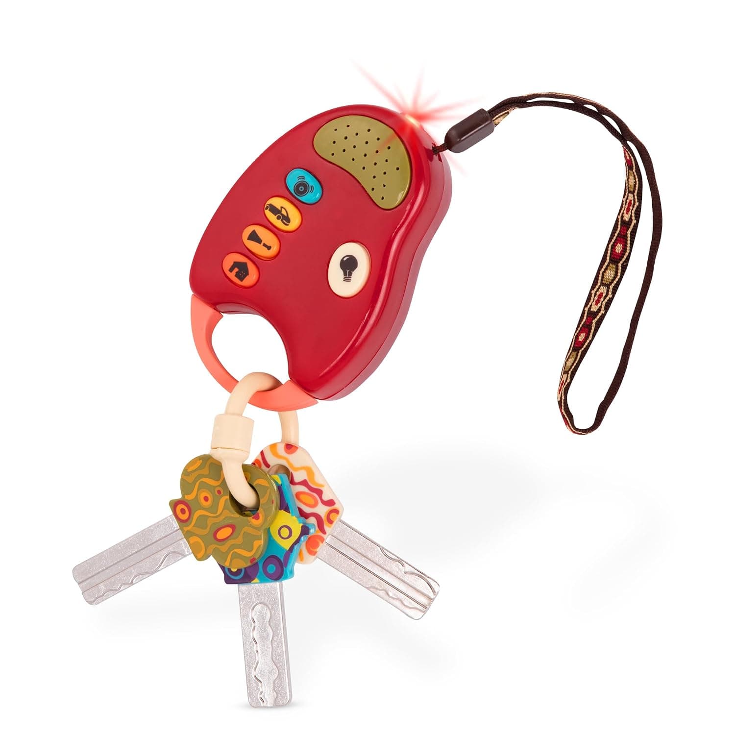 B. toys – Toy Car Keys with Lights & Sounds – FunKeys – Interactive Baby Toy for Toddlers – Pretend Play Keys with Realistic Sounds & Colorful Design – Encourages Fine Motor Skills – 10+ Months – Red