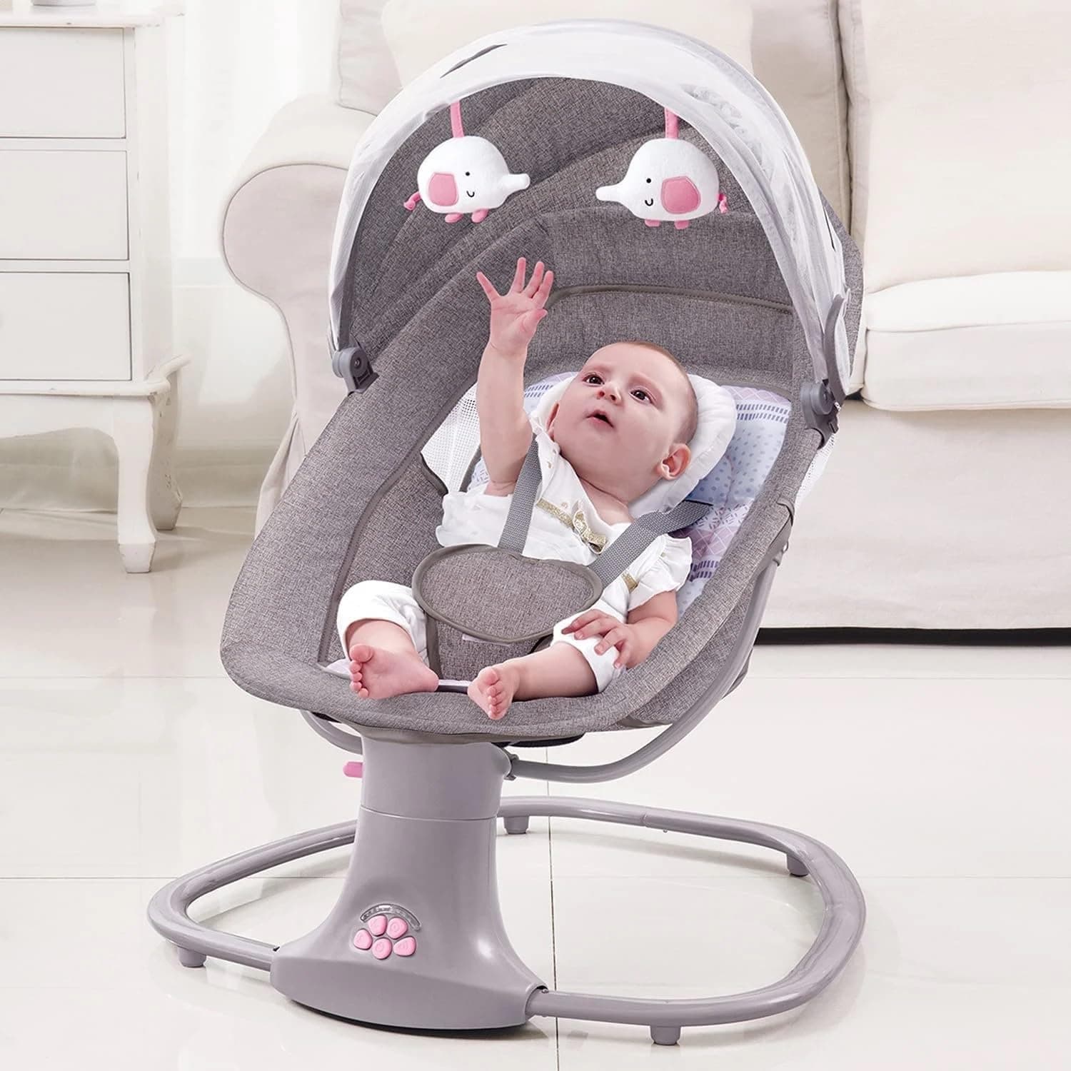Serene 3 in 1 Baby Swing Rocker with Remote Control, Adjustable Backrest Motorized Bouncer, Bluetooth Connectivity, USB, and Mosquito Net – Rocking Chair Cradle for Newborn Infant Toddler - Pink