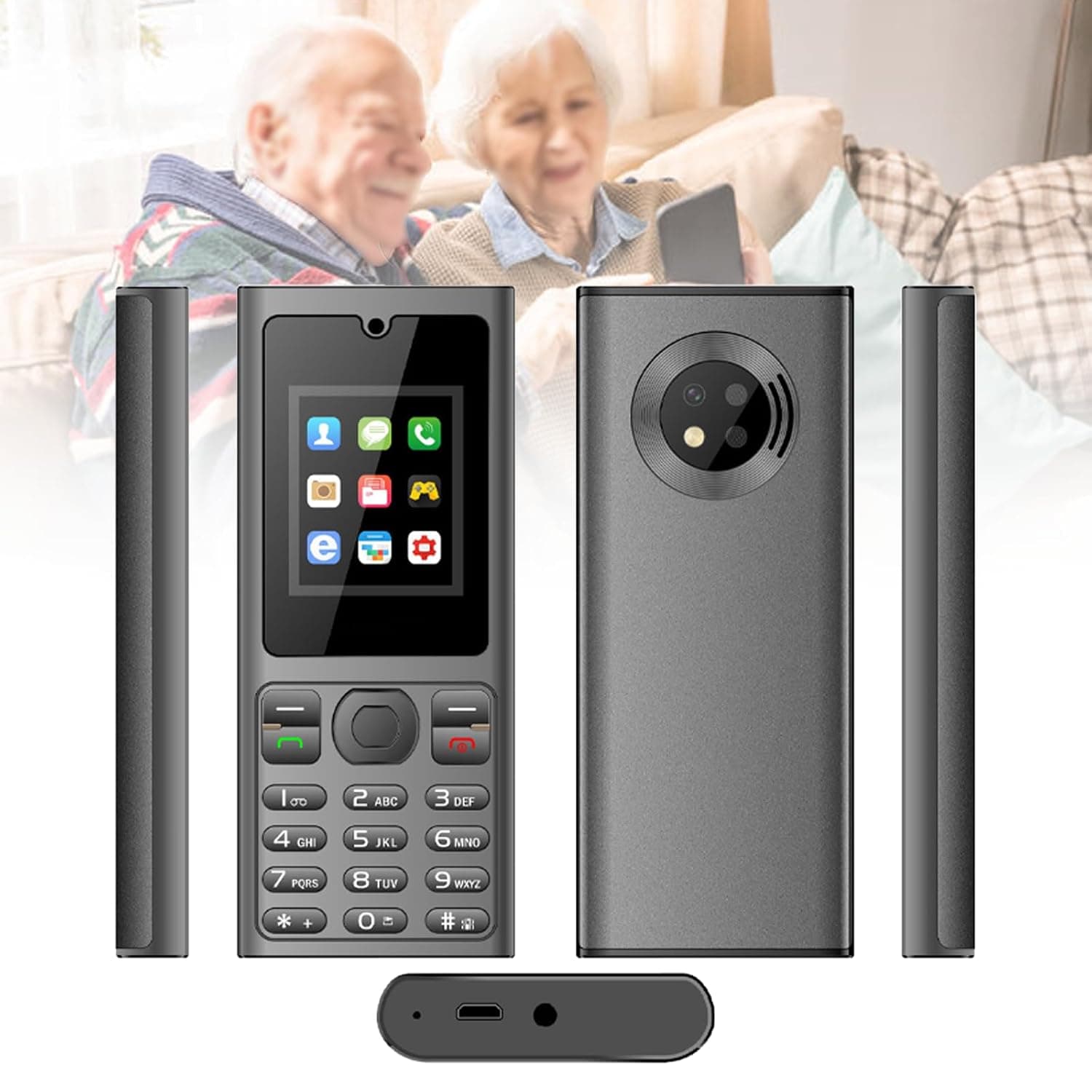 Basic Mobile Phones for the Elderly and Kids, Unlocked Dumb Phones, Cell Phones Without Internet - with Big Buttons, MP3, MP4, Camera, Flashlight, SOS,Grey