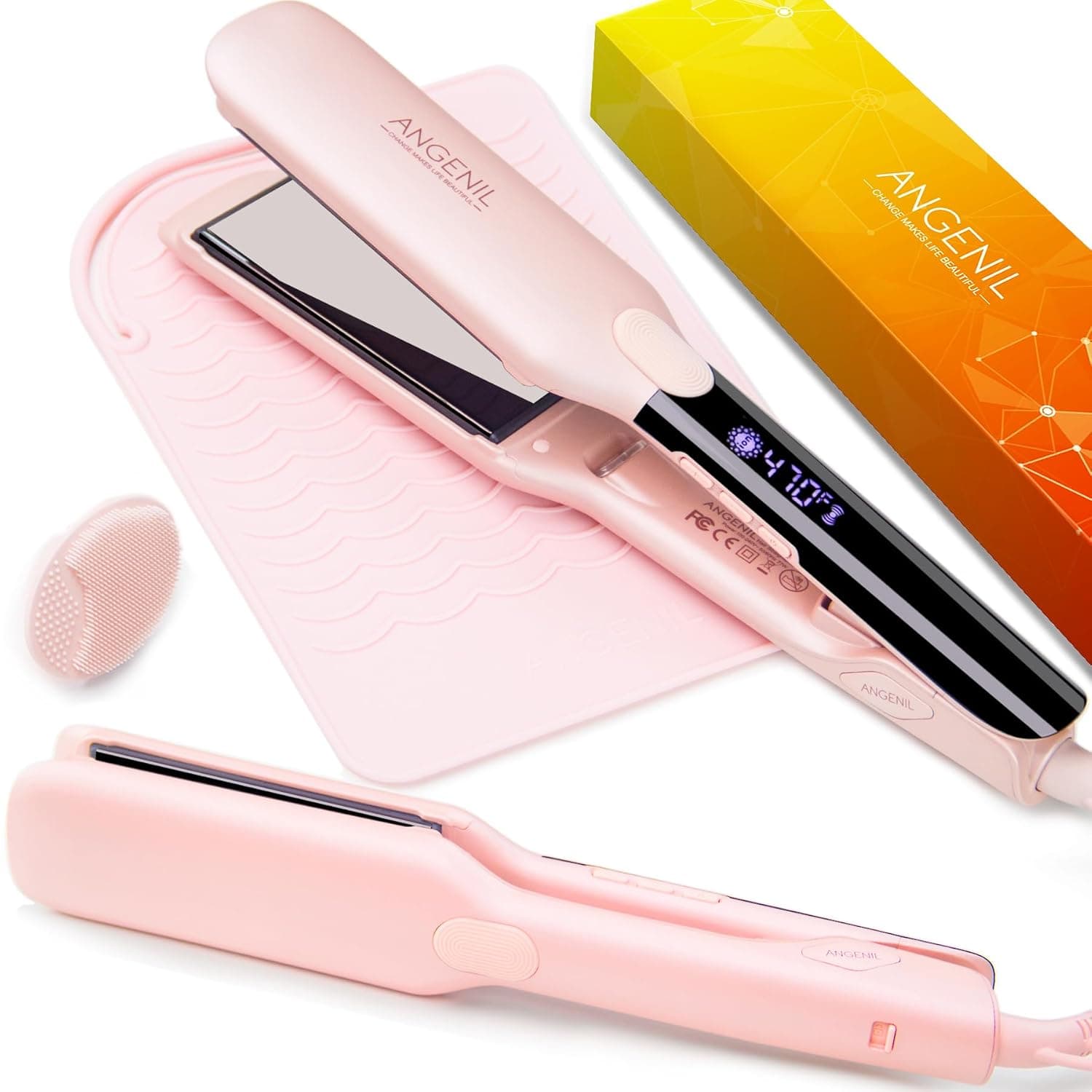 ANGENIL Hair Straightener 4.5 cm Professional Straightener 15s Fast Heating Hair Straightener 2-in-1 Curling and Straightening Dual Voltage Travel Hair Straightener 160°C - 240°C Adjustable LCD