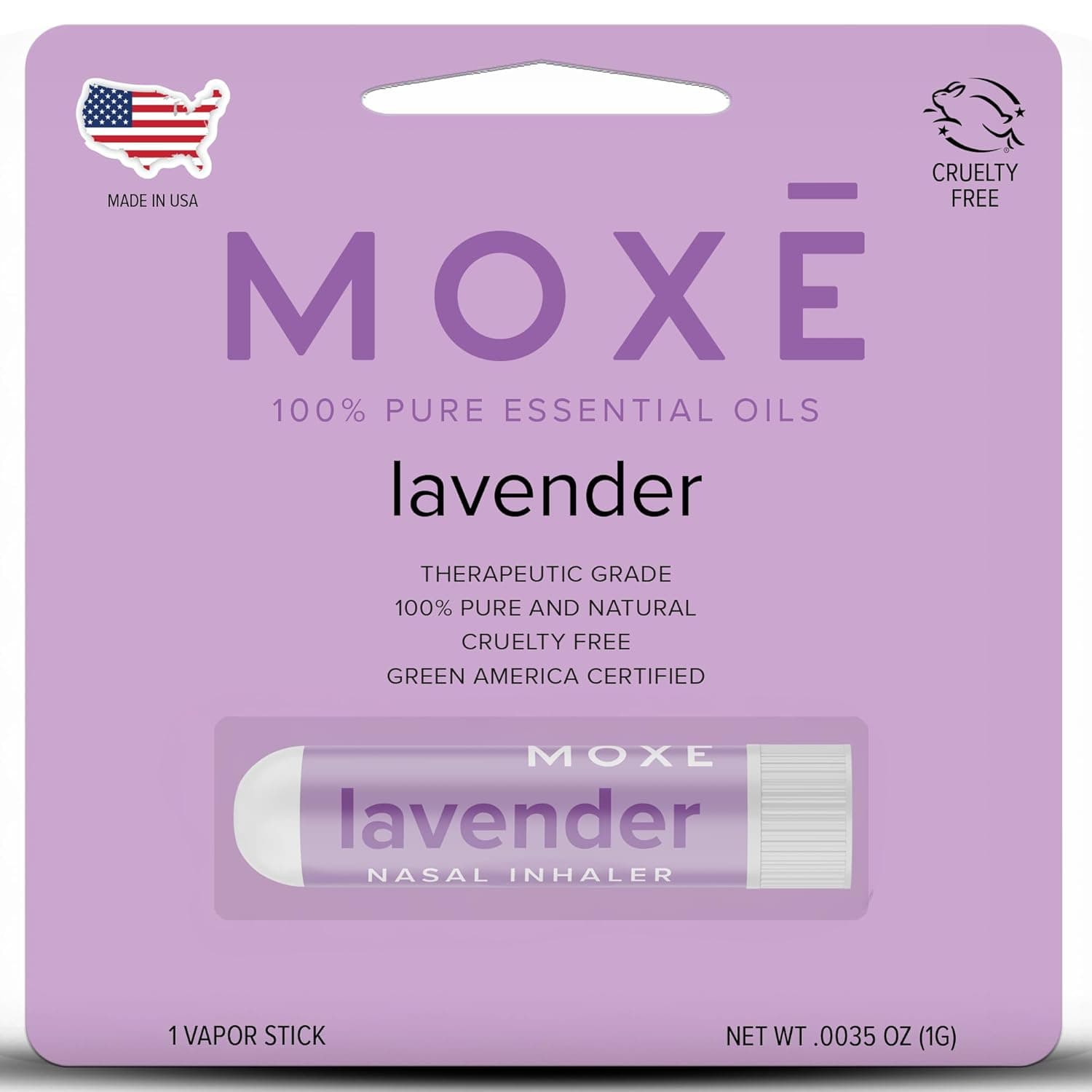MOXE Lavender Essential Oil Nasal Inhaler, Therapeutic No-Mess Aromatherapy, Relaxation, Naturally Calming, Before Sleep Routine, Uplifts Mood, Pure and Undiluted, Made in USA (1 Pack)