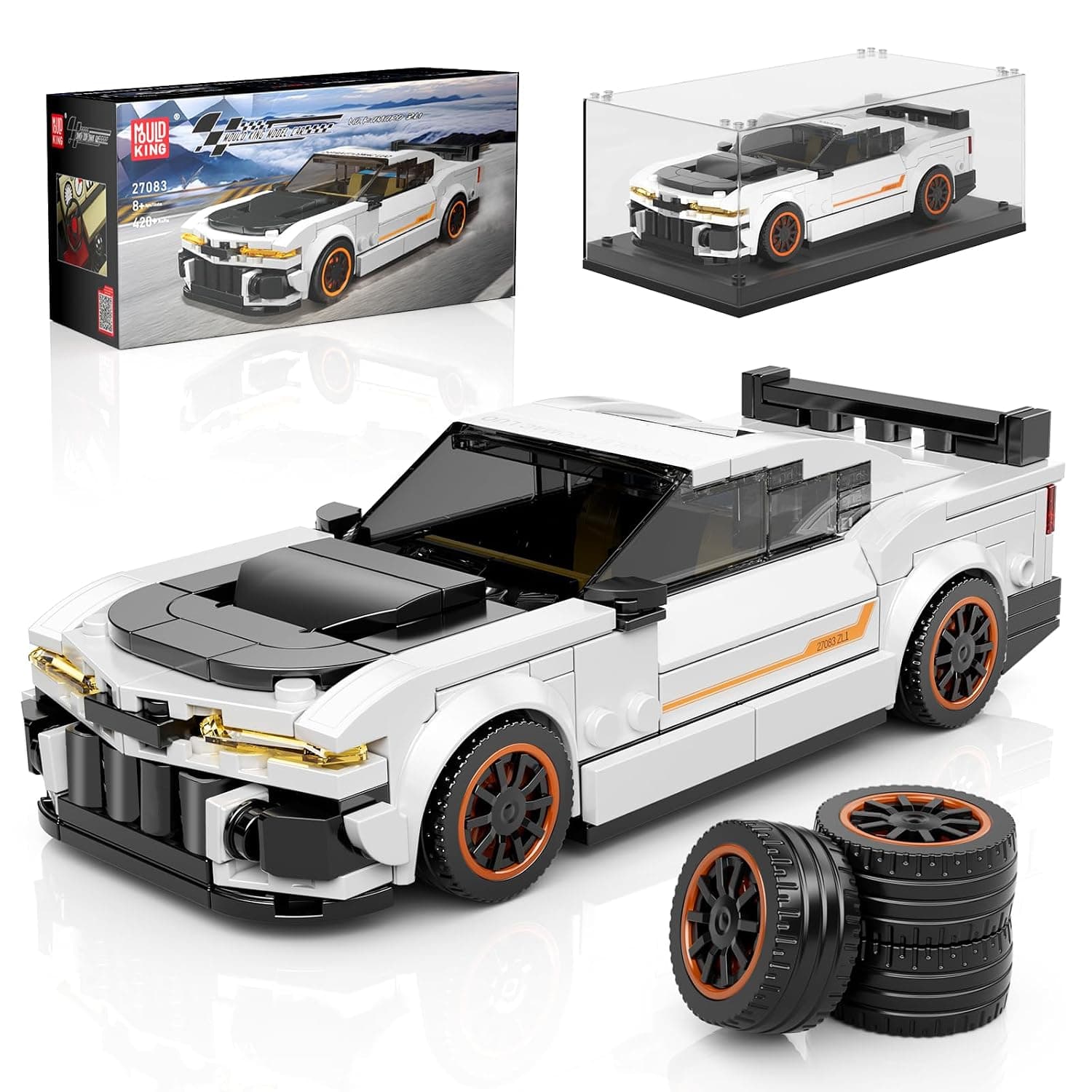 Mould King 27083 Technik Speed Champion Racing Car Clamping Blocks Car Building Blocks Sports Car Construction Toy with Acrylic Display Case Model Cars for Collecting (420 Pieces)