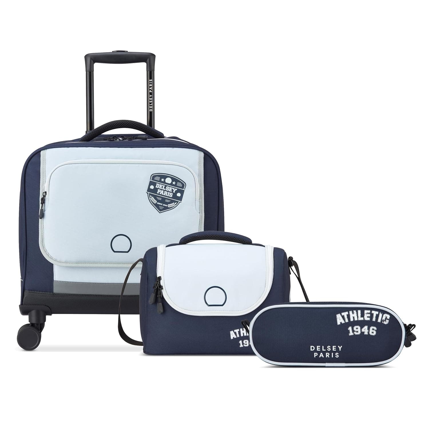 Academie 3-Piece Kids School Trolley Wheeled Bag 15.6 + Pencil Case + Lunch Bag (Set of 3pcs) - Grey