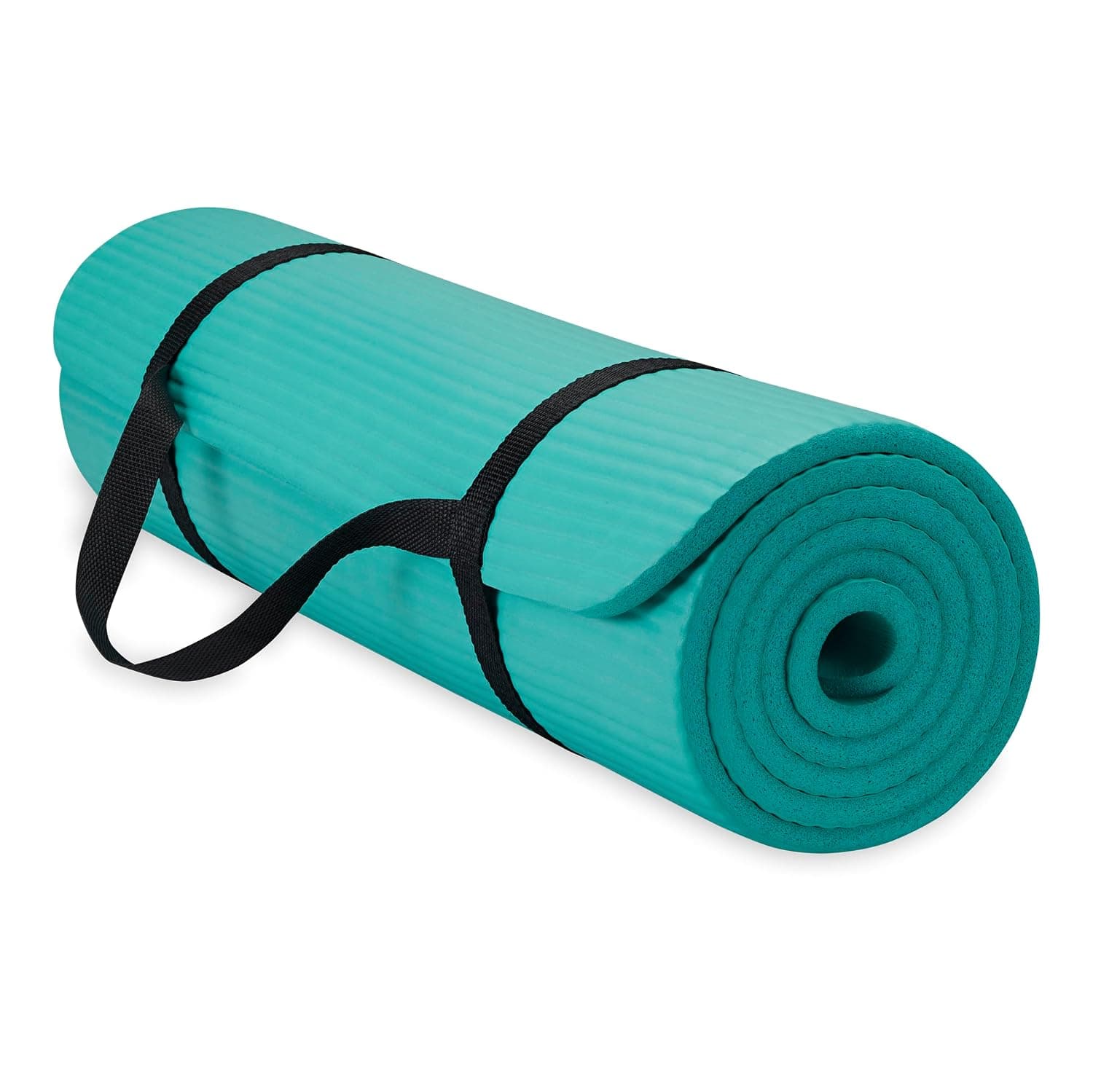 Gaiam Essentials Thick Yoga Mat Fitness & Exercise Mat with Easy-Cinch Yoga Mat Carrier Strap, 72"L x 24"W x 2/5 Inch Thick