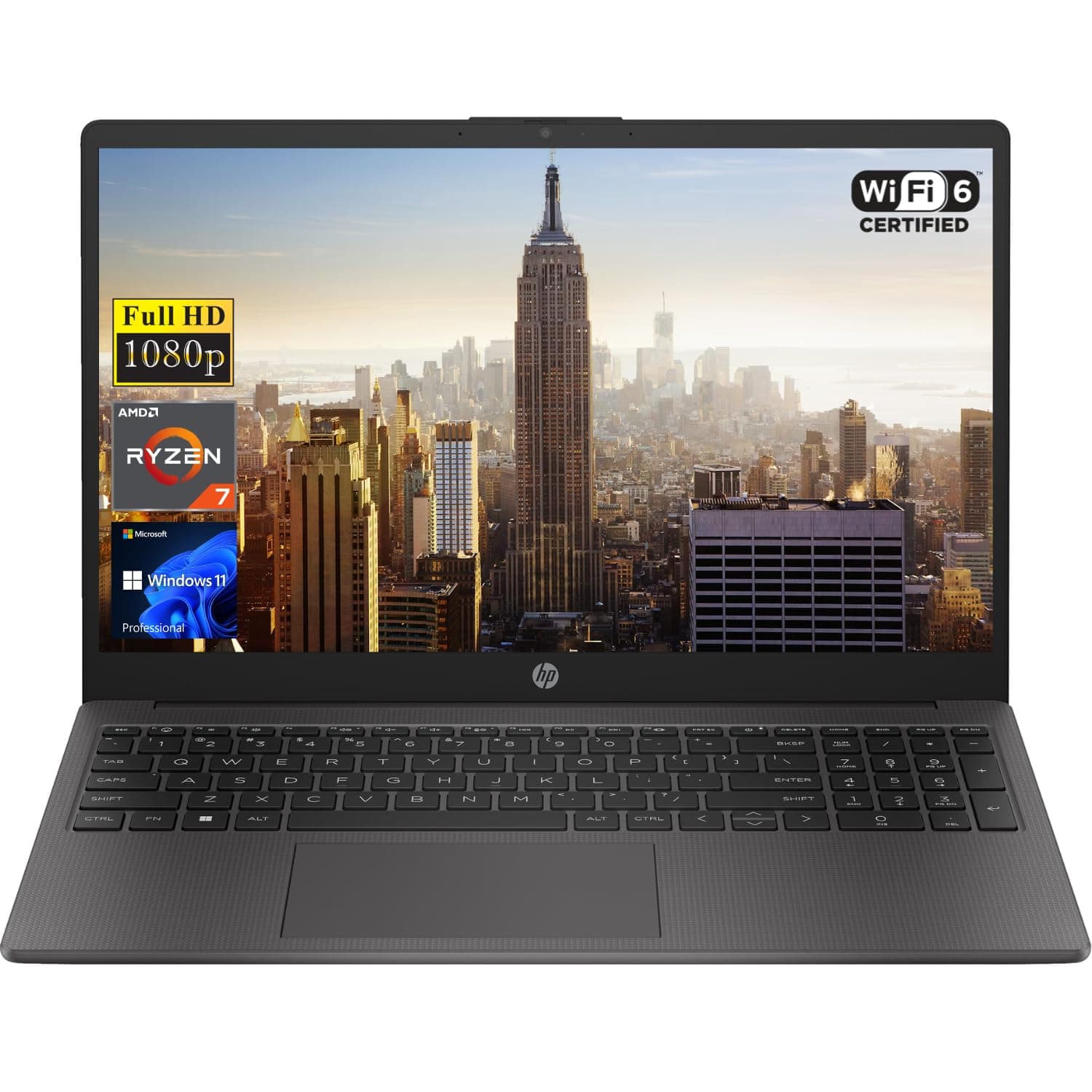 HP 255 G10 15.6" FHD Business Laptop, AMD Ryzen 7 7730U, 16GB RAM, 1TB PCIe SSD, Numeric Keypad, Webcam, Wi-Fi 6, HDMI, Windows 11 Pro, Black