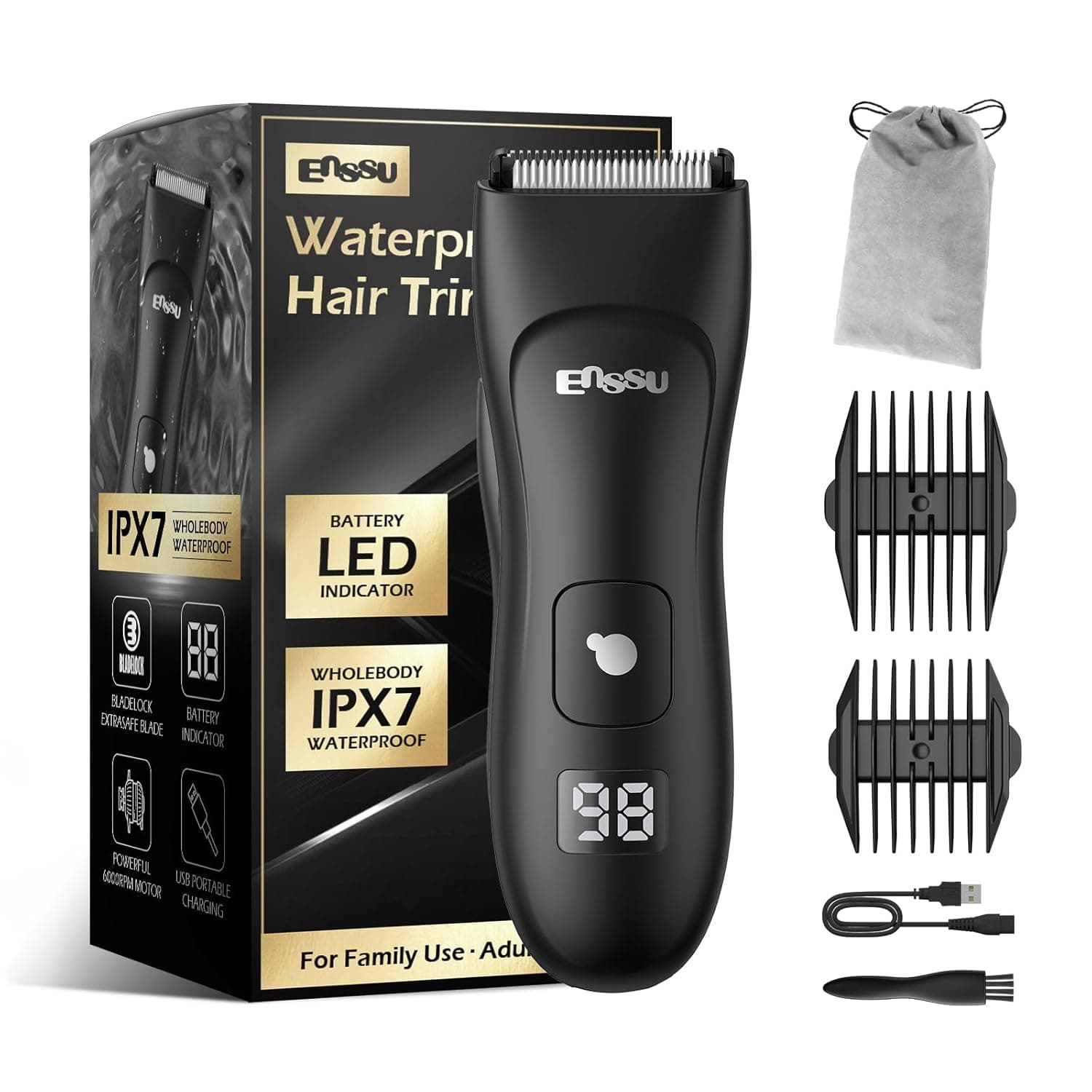 منظف للرجال، منظف شعر الجسم الكهربائي للعناية بالرجال بشفرة سيراميك آمنة للجلد، منظف مقاوم للماء للصدر واللحية والمناطق الحساسة وشعر العانة