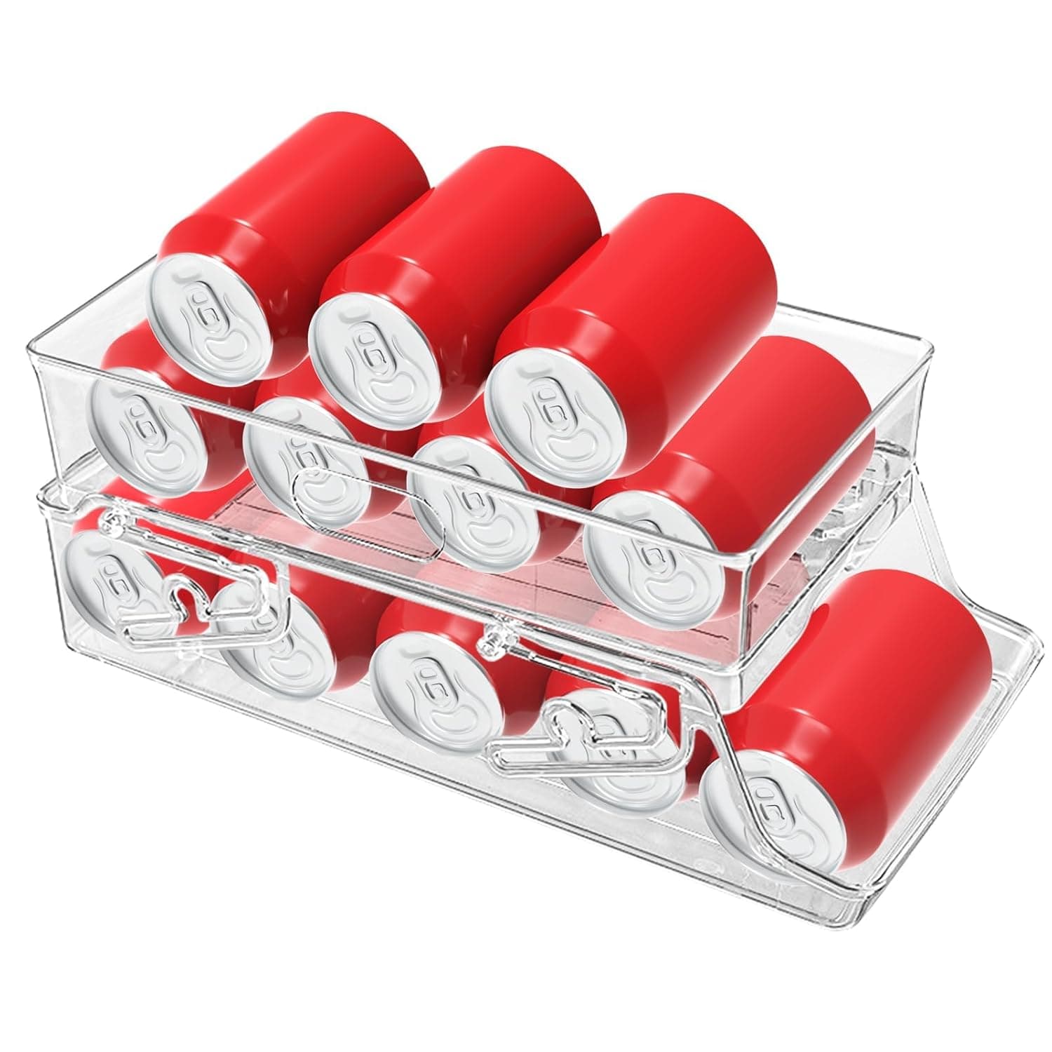 منظم علب الصودا للثلاجة وخزانة المؤن، موزع علب تخزين تلقائي موفر للمساحة يحمل 12 علبة، يناسب العلب النحيفة/القياسية/الطويلة، حامل علب ثلاجة شفاف للتخزين للمطبخ والمكتب