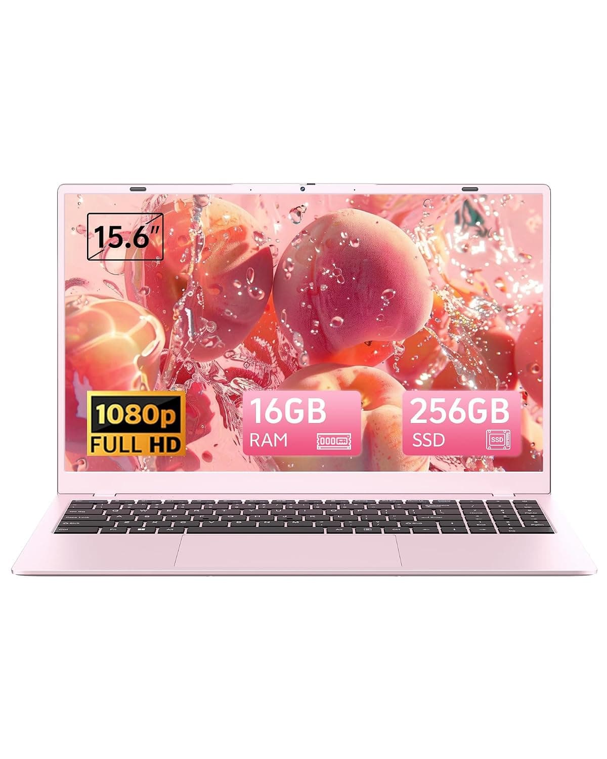 15.6 inch Pink Laptop with Pentium Gold 6500Y(Up to 3.4GHz), 16GB RAM 256GB SSD,1080P Full HD, USB-C,WiFi 5,BT5.0,Pink Computer Laptops for School, Business