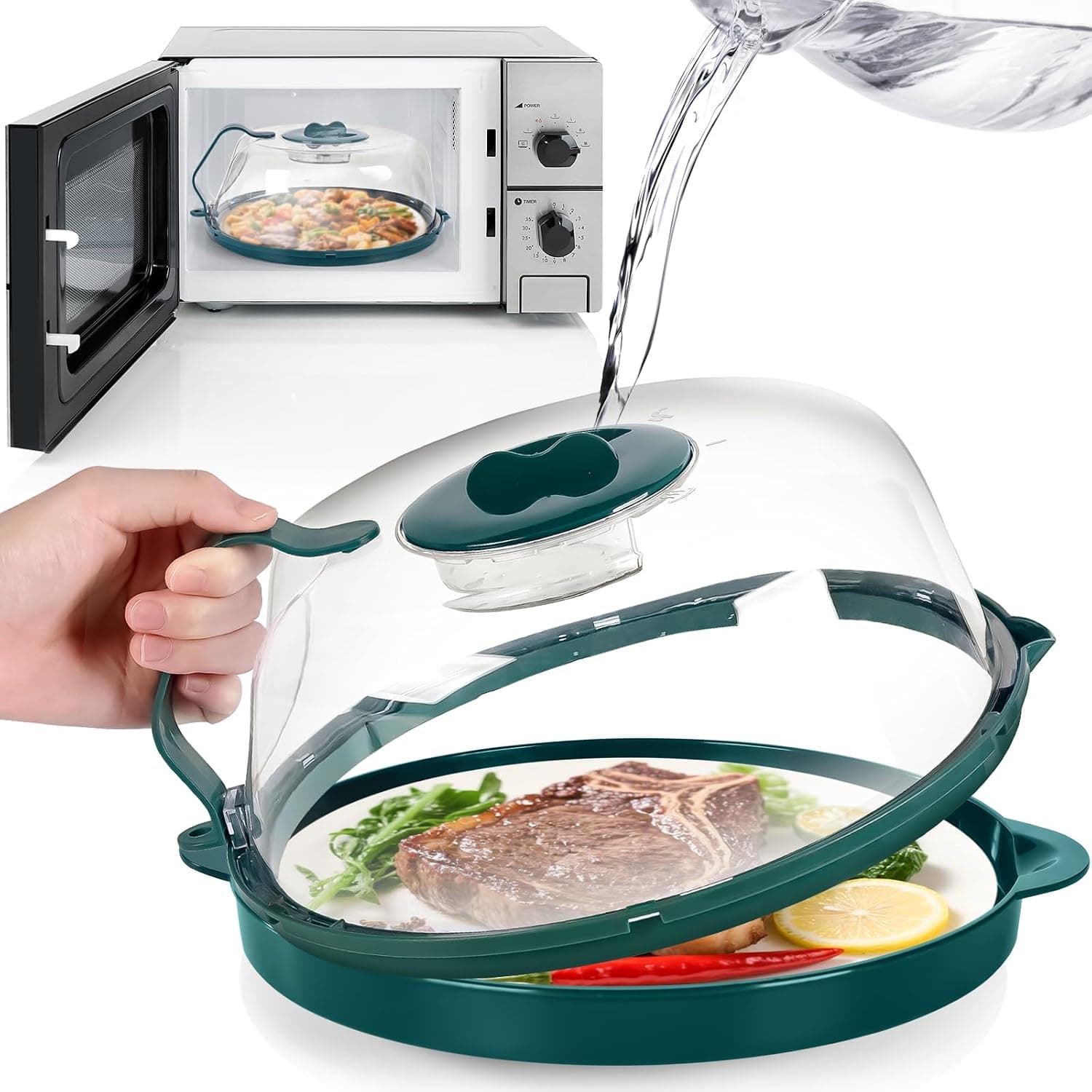NALACAL Microwave Splatter Cover Lid, 12 Inch Diameter, Heavy Duty Food Steamer and Reheating Guard with Integrated Handle for Kitchen Use