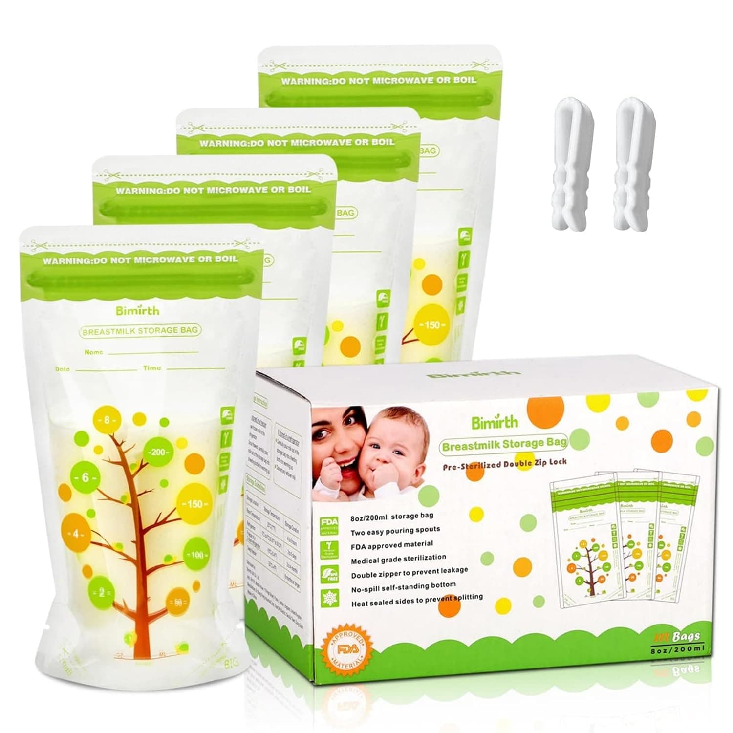 Mumoo Bear Breastmilk Storage Bags, 112 Count BPA Free Convenient Milk Storage Bags for Breastfeeding, 8oz/200ml, 2 Easy Pouring Spouts & Self-Standing Design