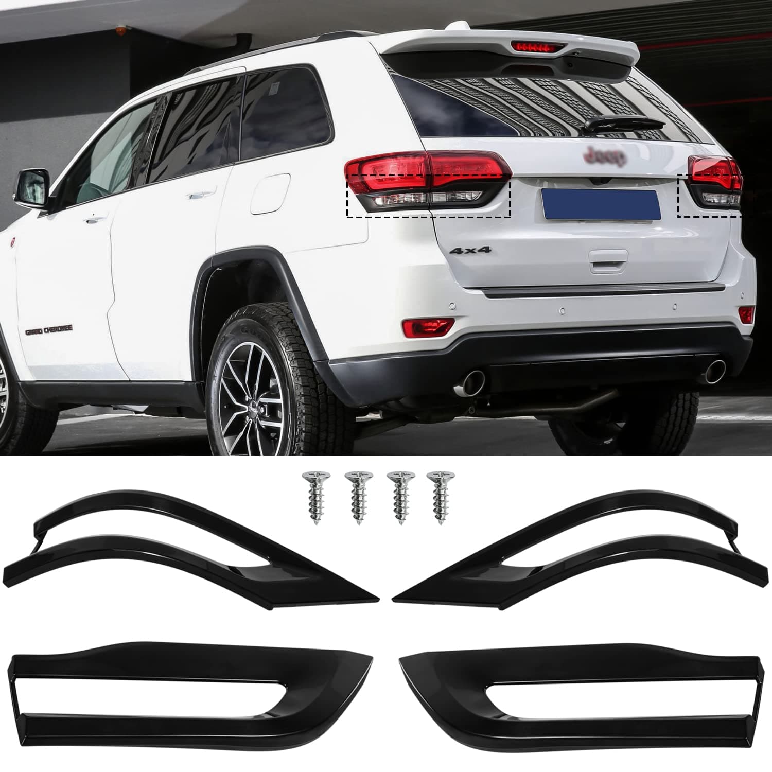 bonbo Tail Light Lamp Cover Trim Bezel Glossy Cover Trim Exterior Accessories for Jeep Grand Cherokee 2014-2020 Replacement for 68220968AA 68220970AA 68219812AA 68219813AA(Black)
