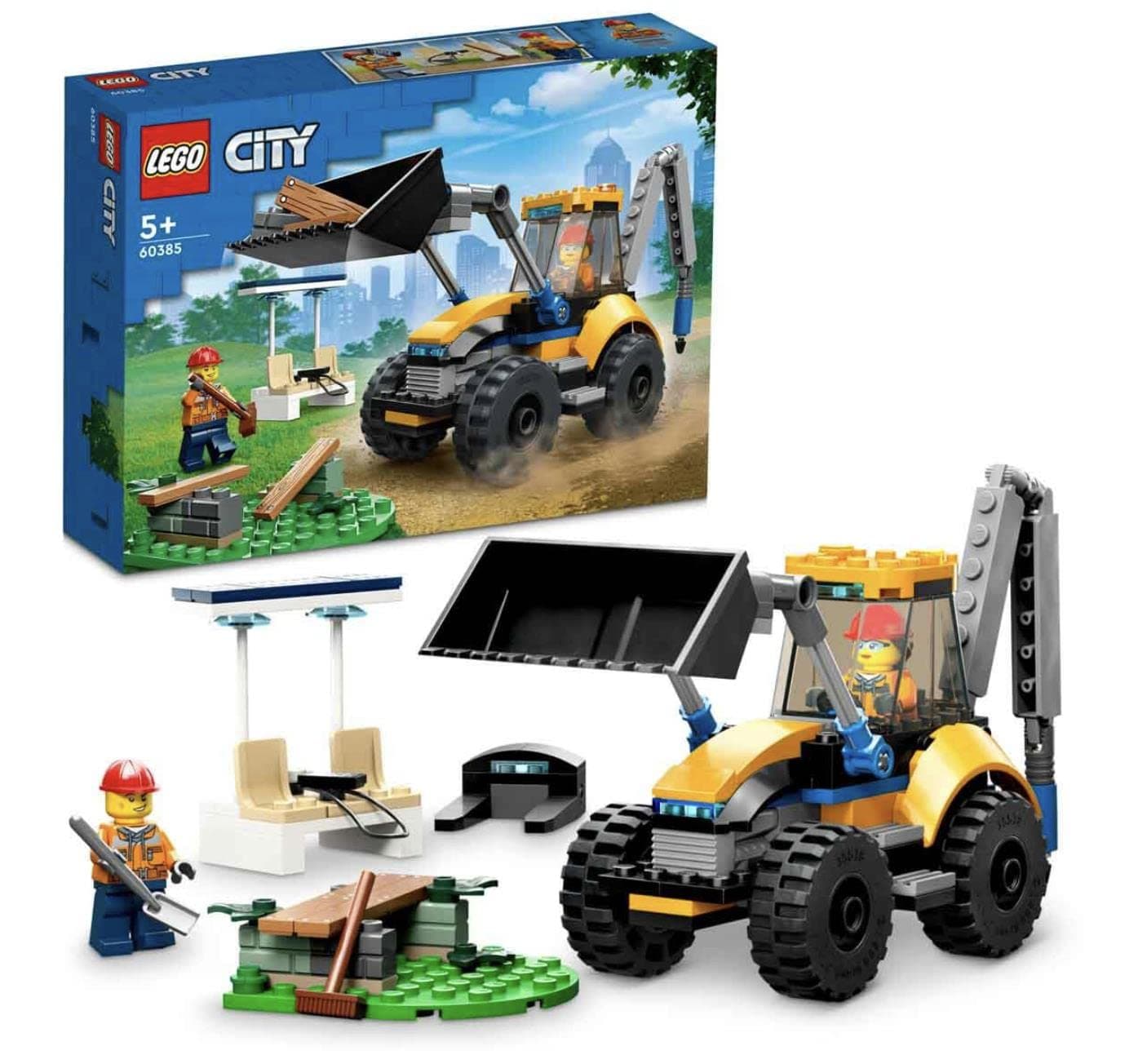 LEGO 60385 City Construction Digger, Excavator Toy for Boys and Girls Aged 5 Plus Years Old, Vehicle Building Set, Birthday Gift Idea with Minifigures