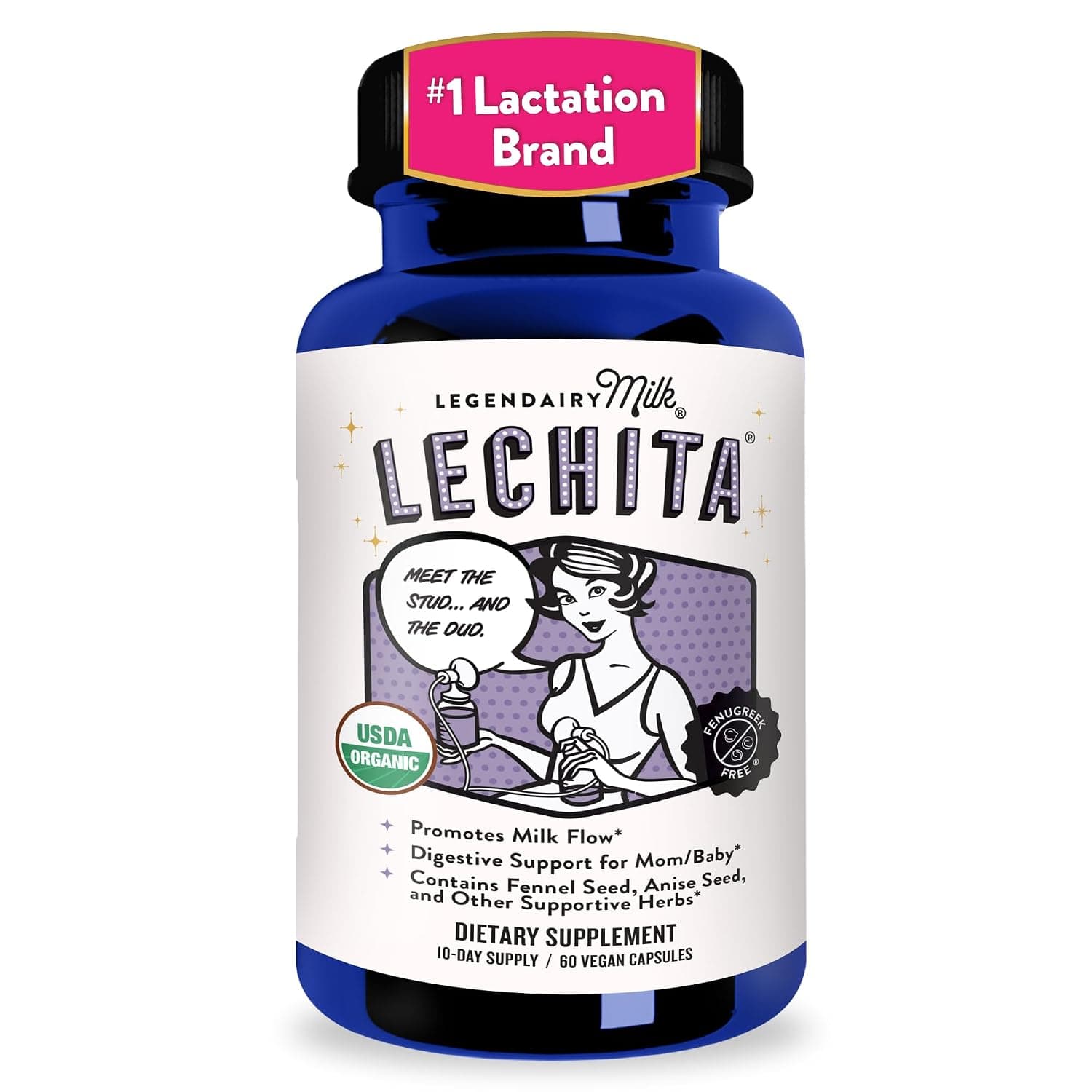 Legendairy Milk Lechita, Supports Milk Flow, Organic Fenugreek Free Breastfeeding Supplement, Organic Fennel & Anise, Made in USA, 60 Vegan Capsules