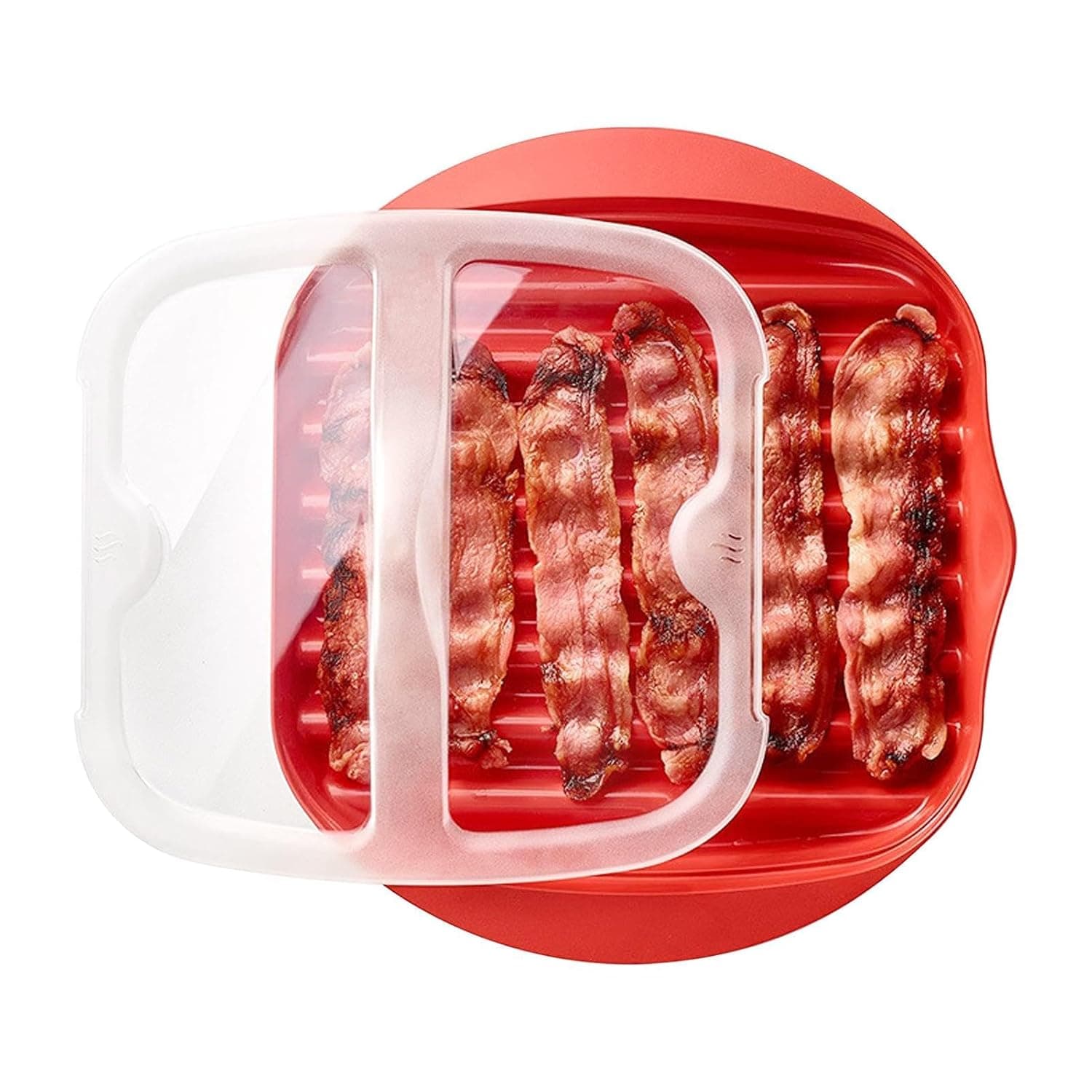 Red Microwave Crisper Tray with Cover, Microwave Grill for Halal Beef Bacon, Turkey Bacon, Kofta, Crispy Maker for Quick Meals, Dishwasher Safe
