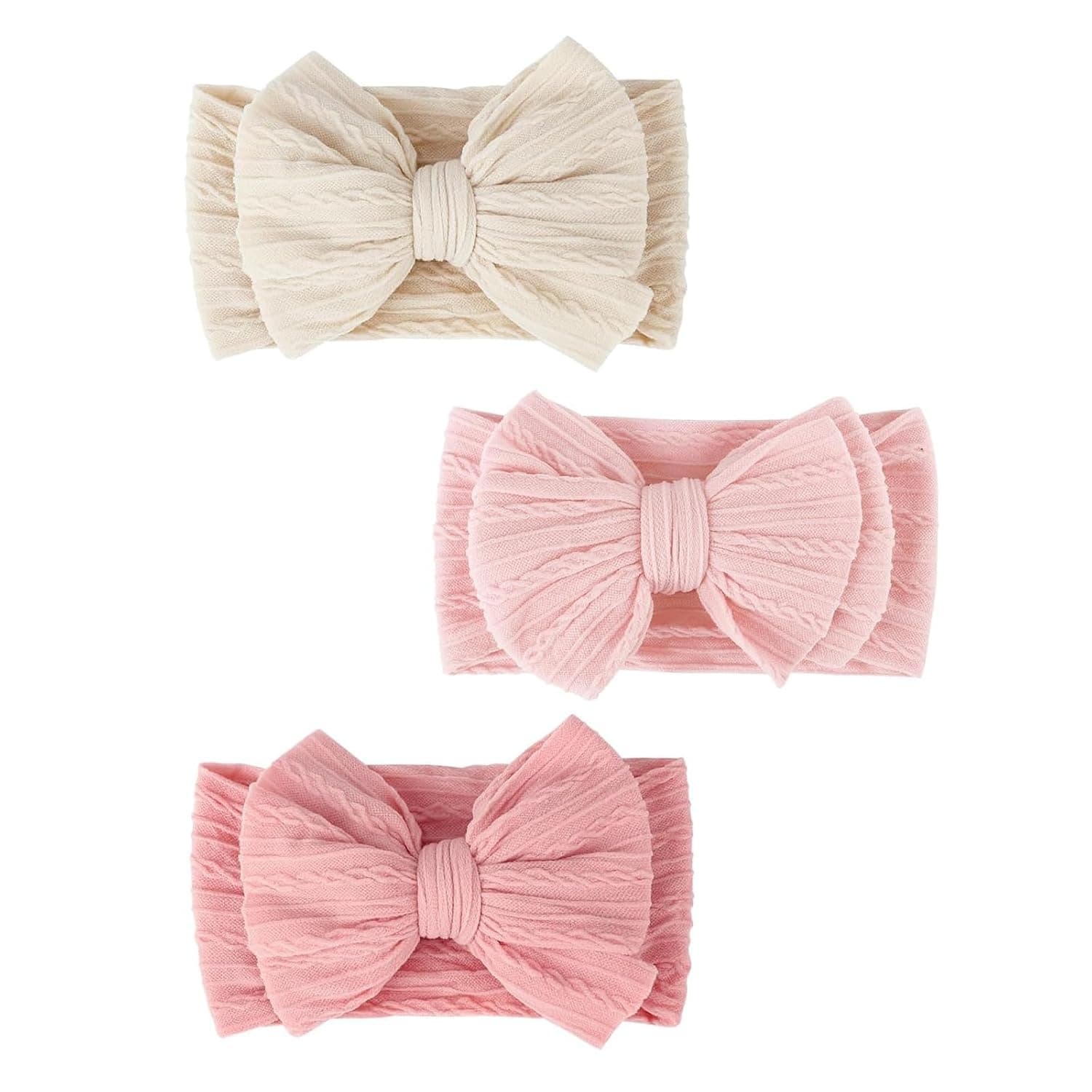 3 Pack Baby Headbands, Soft Non-Slip Newborn Hair Bows for Girls 0-24 Months, Stretchable Handmade Headwraps with Bow for Girls (3 Colors)