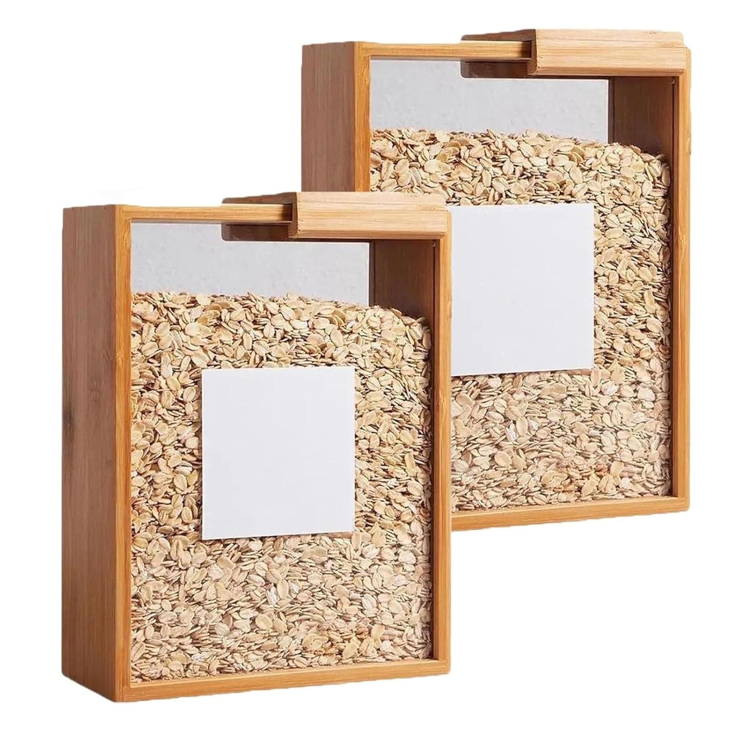 Tazweeq 2 Pcs Wooden Cereal Storage Box, Clear Food Storage Box with Lid, 2 L Dry Food Dispenser for Kitchen Organization Cereal, Sugar, Nut, Coffee Bean, Tea, Flour