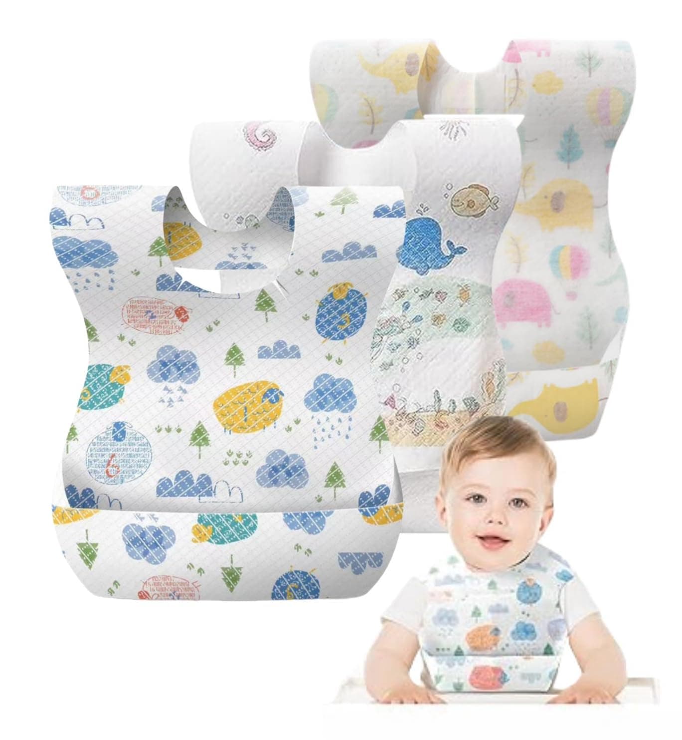 SKY-TOUCH Disposable Baby Bibs 50pcs, Portable Waterproof Bib with Crumb Catcher for Girls and Boys, Individually Packaged Suitable for traveling and outing, Baby Bibs Travel Essential