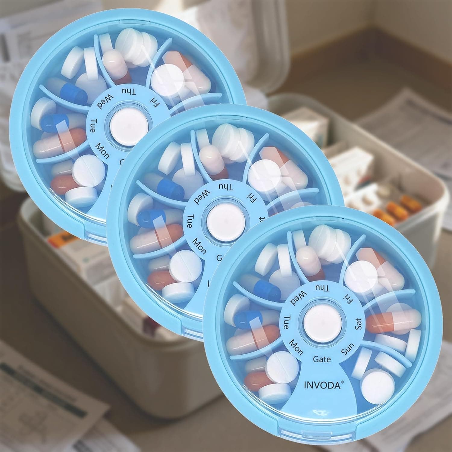 3PCS Travel Pill Organizer Weekly Pill Container 7 Day Daily Pill Box Small Portable Pill Case for Fish Oil Supplements Vitamins Organizer