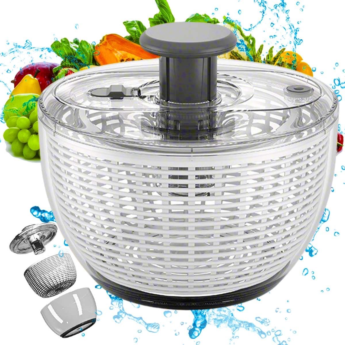 مصفاة سلطة دوارة كبيرة سعة 6 لتر من جوي فون، مصفاة خضروات وفواكه، خلاط يدوي للخس، سلة تصريف الطعام، مصفاة غسالة مع وعاء، حاوية تحضير مزدوجة قابلة للفصل للمطبخ