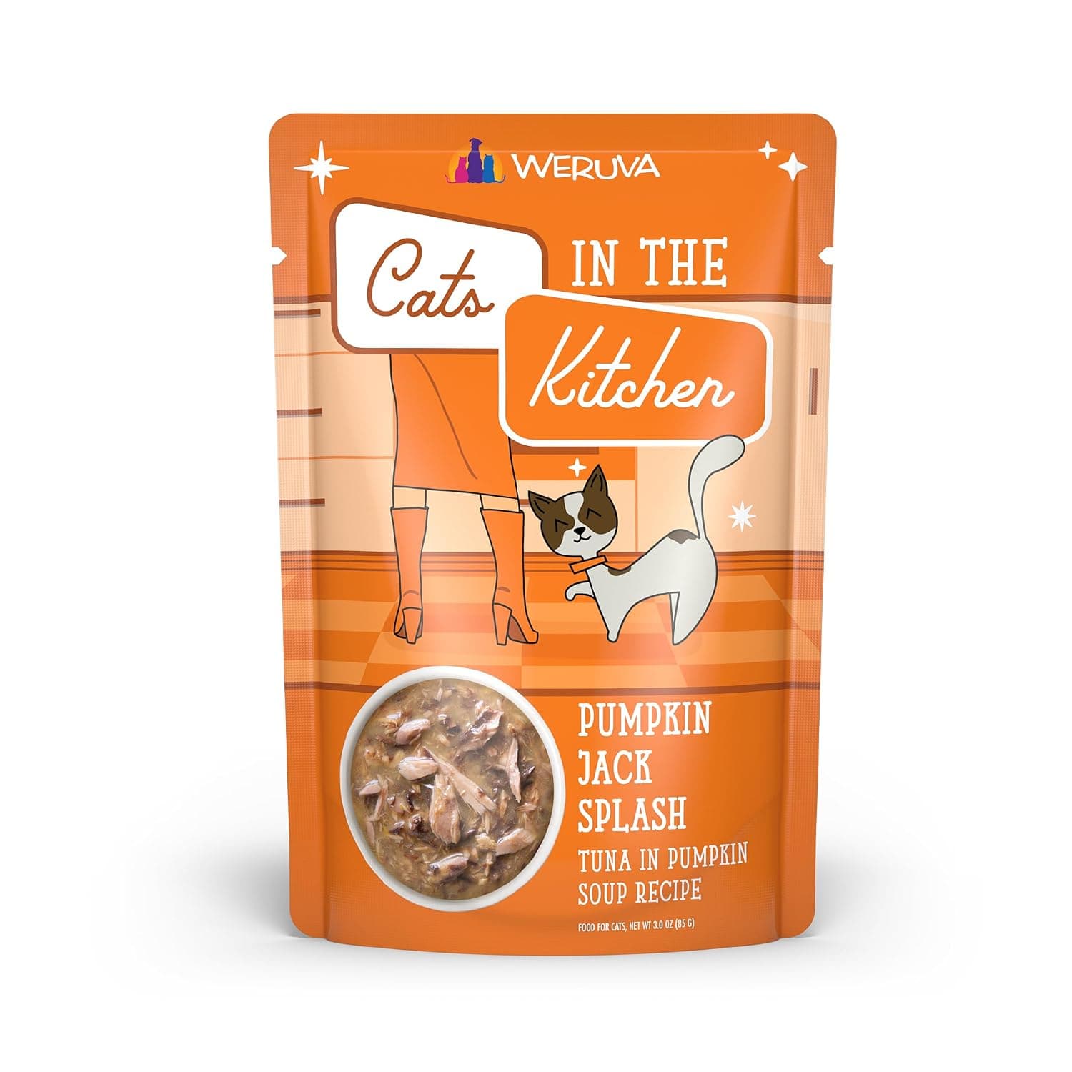 Weruva Cats in The Kitchen, Pumpkin Jack Splash with Tuna in Pumpkin Soup Cat Food, 3oz Pouch (Pack of 12), Orange