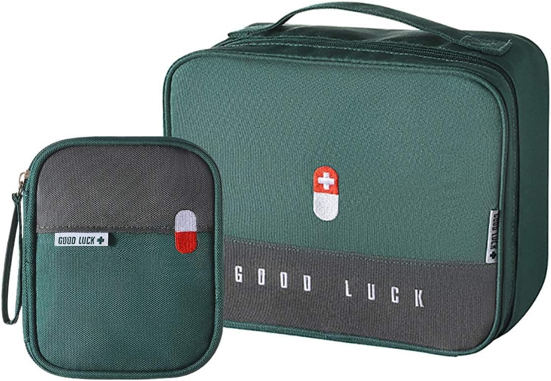 Empty First Aid Bags Travel Medical Supplies Cosmetic Organizer Insulated Medicine Bag Convenient Safety Kit Suit for Family Outdoors Hiking Camping Car Office Workplace,Green(Mom Son Bag)