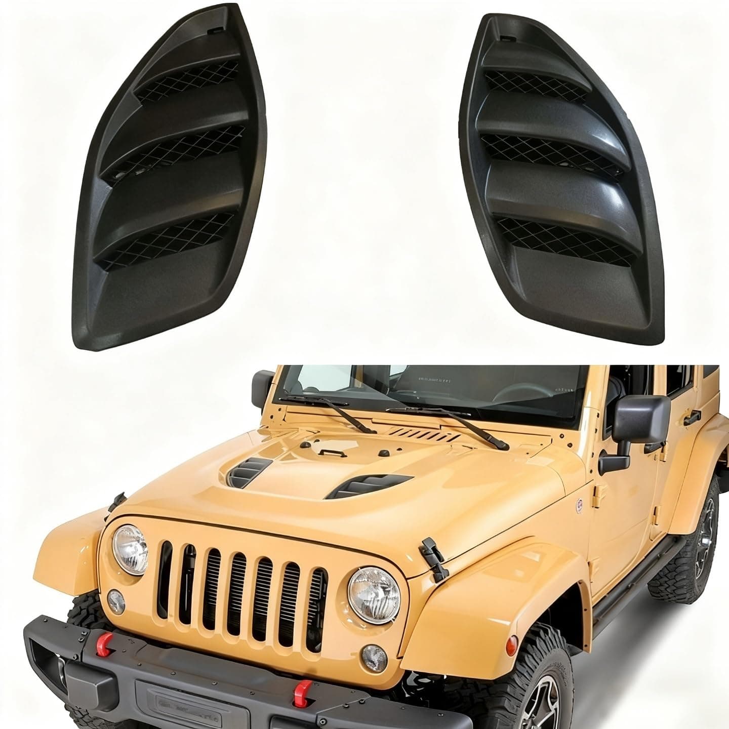 Hood Vent Cover,ABS Plastic Exterior Accessories for Jeep JK Wrangler 2007 2008 2009 2010 2011 2012 2013 2014 2015 2016 2017 2018 2019,Louvers Engine Inlet Vents,1 Set of 2,Black