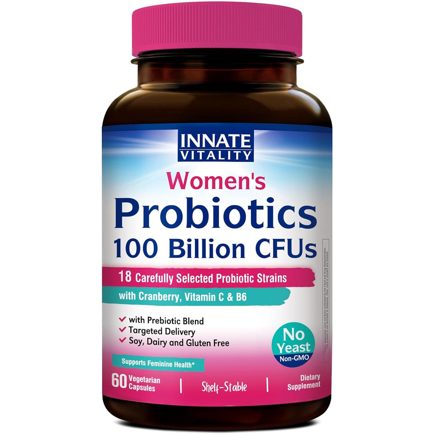 Innate Vitality - "Probiotics for Women, 100 Billion CFUs 18 Strains, Prebiotics and Probiotics, with Cranberry, Vita