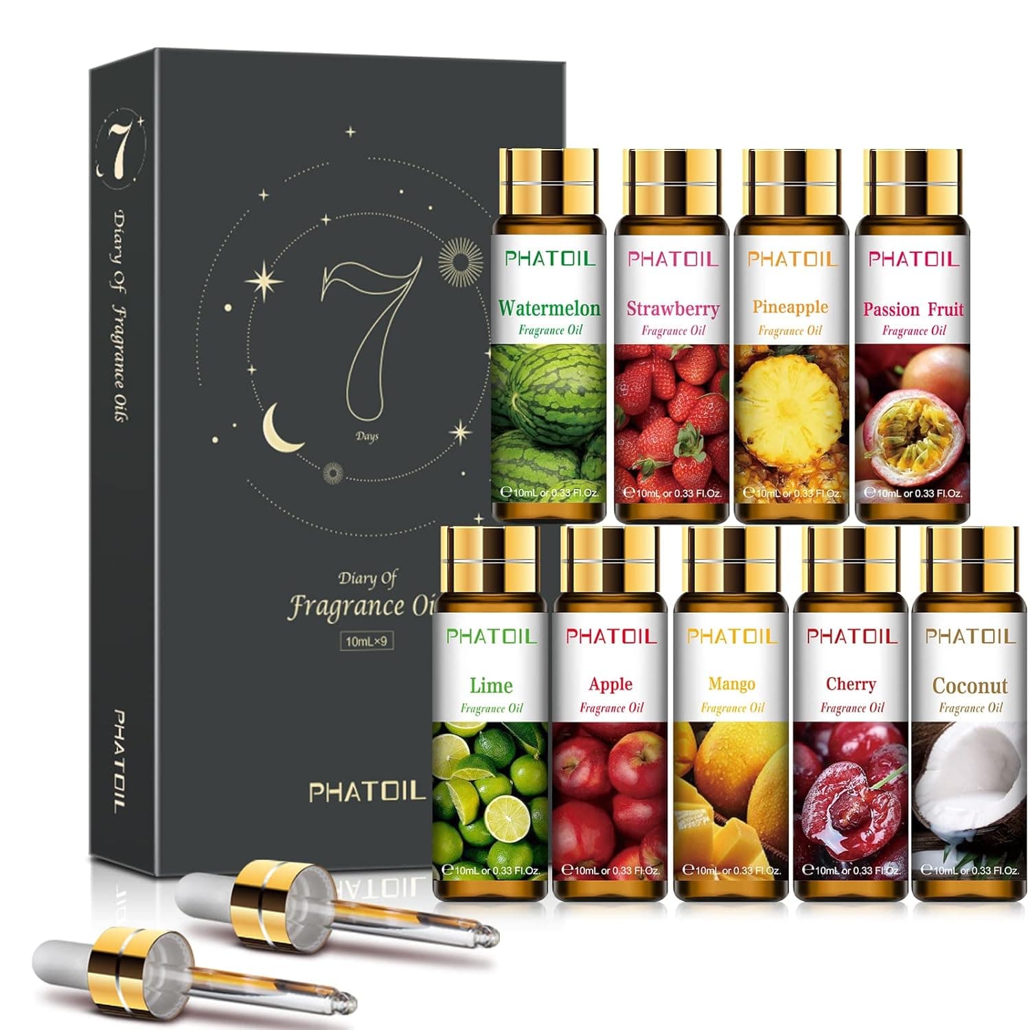 PHATOIL 9PCS Fruity Essential Oils Gift Set, 10ml/0.33fl.oz Fragrance Oils for Soap, DIY Candle, Bath Bombs Making, Fruit Scented Oils for Diffusers for Home