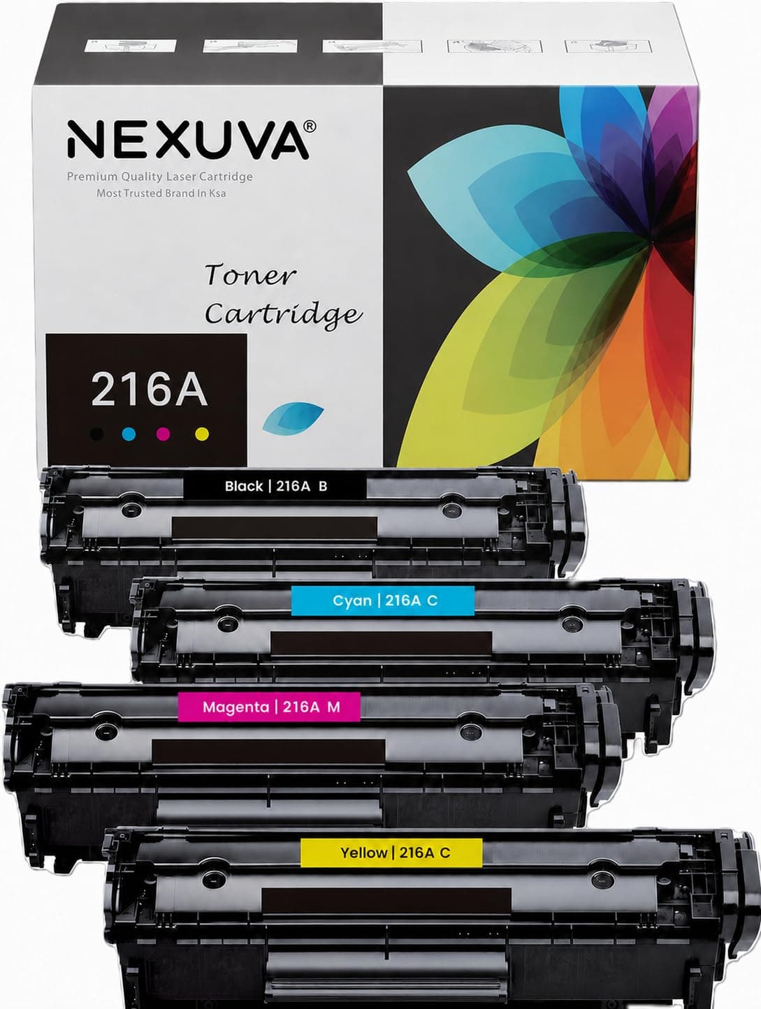 NEXUVA NEXUVA 216A Compatible Toner Cartridge 4-Pack with New Chips for HP Color LaserJet Pro M155a, M155nw, M182n, M182nw, M183fw – W2410A, W2411A, W2412A, W2413A – Black, Cyan, Magenta, Yellow
