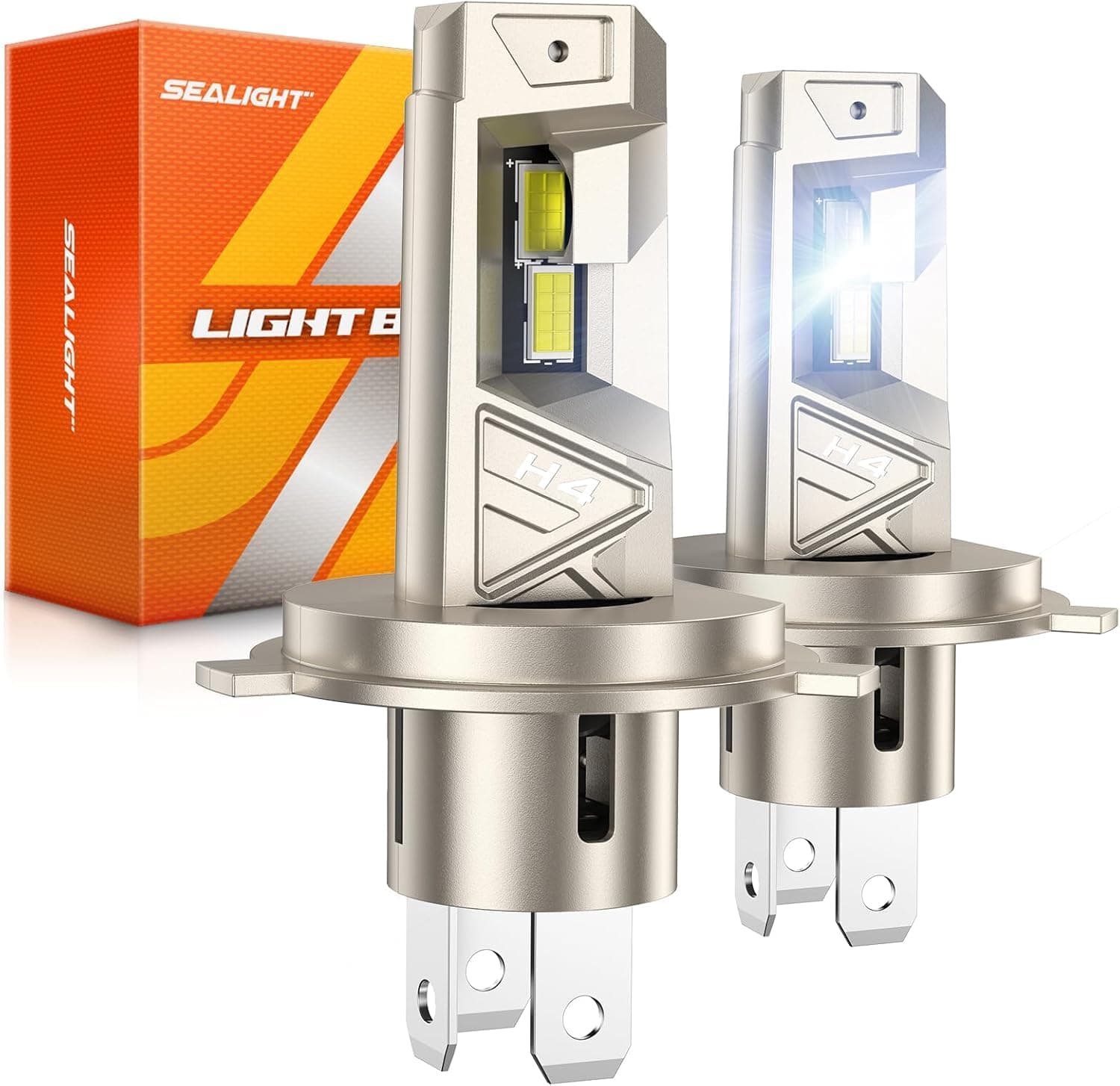 SEALIGHT H4 𝐋𝐄𝐃 Bulbs, 52000LM 10X Brighter S6 Pro HB2 H4 Fog Bulb with 32 Lighting Chips, 80,000hrs+ Lifespan 9003 Drving Light, 6500K White, Plug n Play, for Powersports ATV, Vehicle, Pack of 2