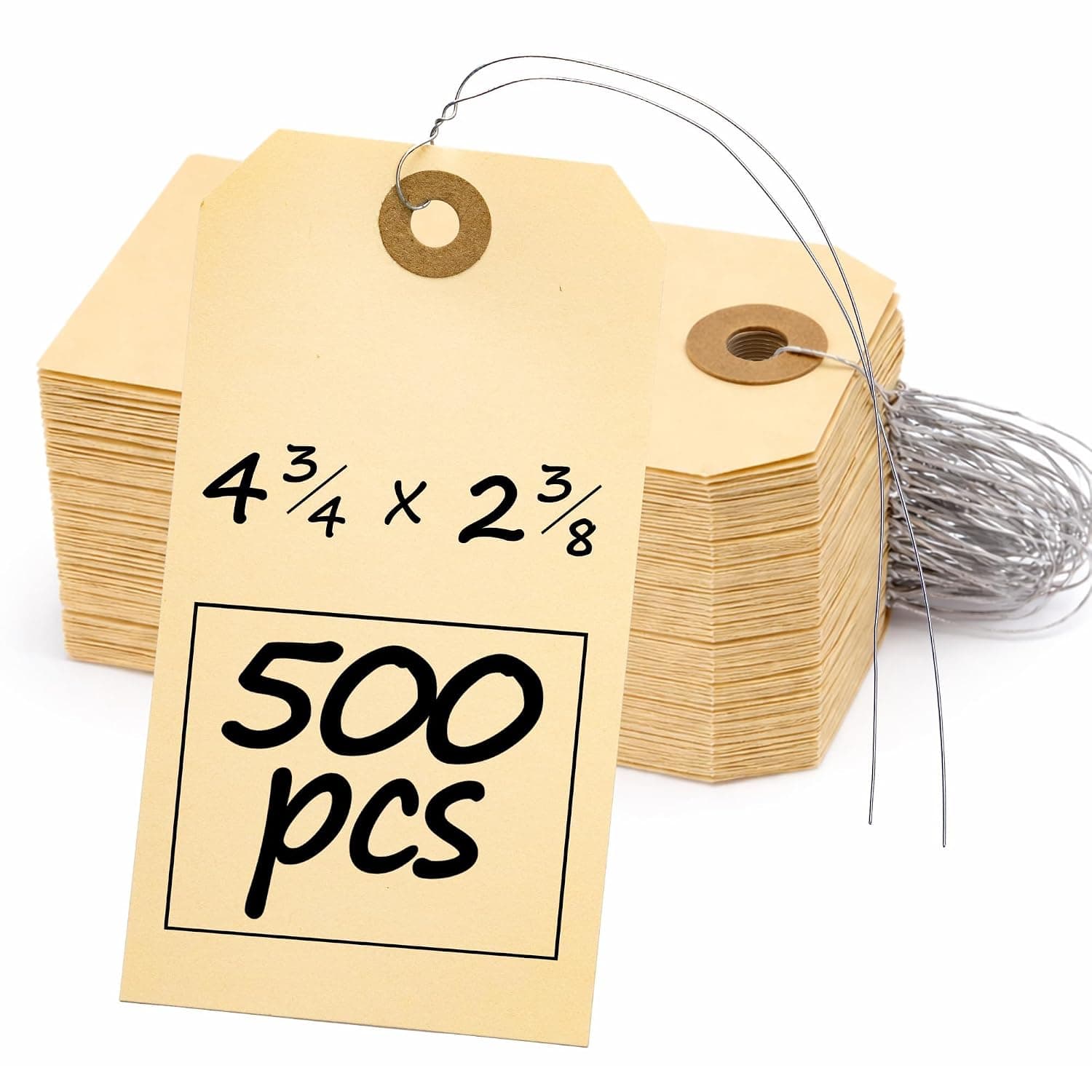 Perco Manila Shipping Tags No 5 4 3/4" x 2 3/8 in (12 x 6 cm) with Metal Wire Pack of 500 (12 x 6 cm)