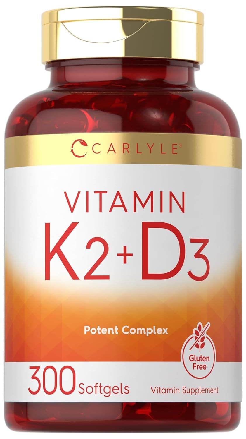 كارتيل مكمل فيتامين K2 وD3 | 300 كبسولة هلامية | 200 ميكروغرام K2 MK7 و250 ميكروغرام D3 | غير معدل وراثيًا وخالي من الجلوتين
