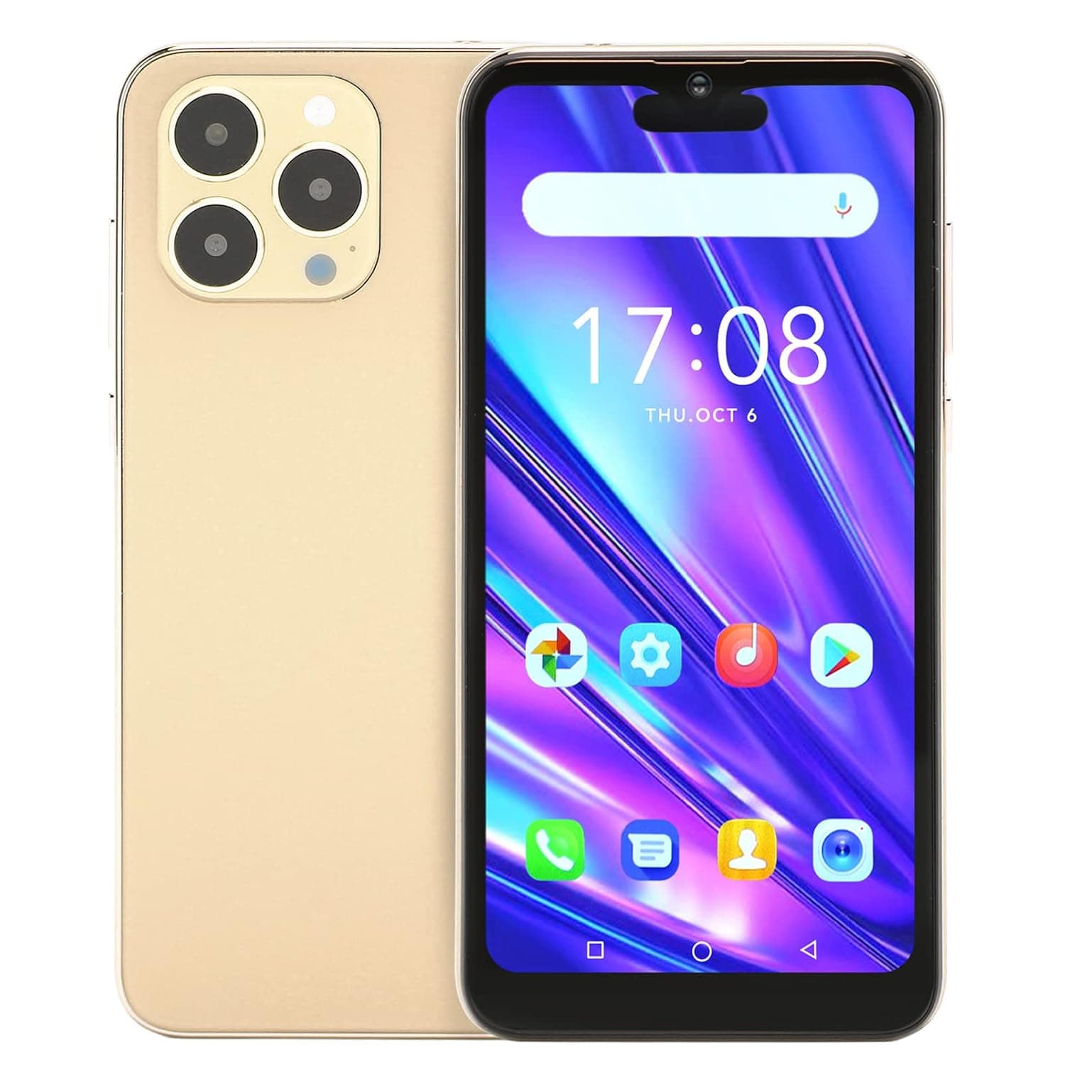 6.1 Inch Unlocked Smartphone, Unlocked Android Cell Phone, 4GB 32GB MTK6580A Quad Core 5000mAh 5MP 8MP Camera Battery Dual SIM Mobile Phone, Gold