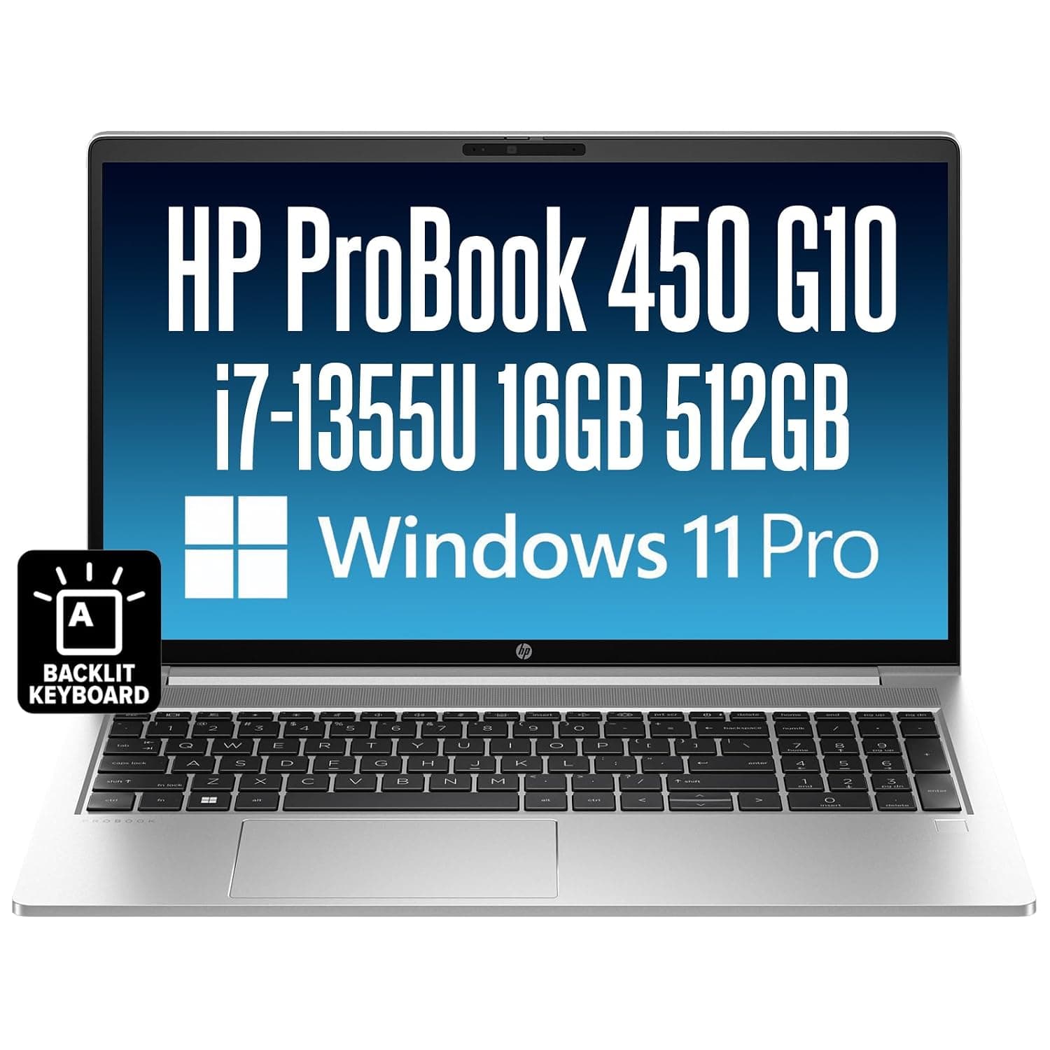 Oemgenuine HP ProBook 450 G10 15.6" Business Laptop, Intel 10 Core i7-1355U FHD Display, 16GB RAM, 512GB SSD, Wi-Fi 6, Webcam, RJ-45, HDMI, USB-C, Keyboard