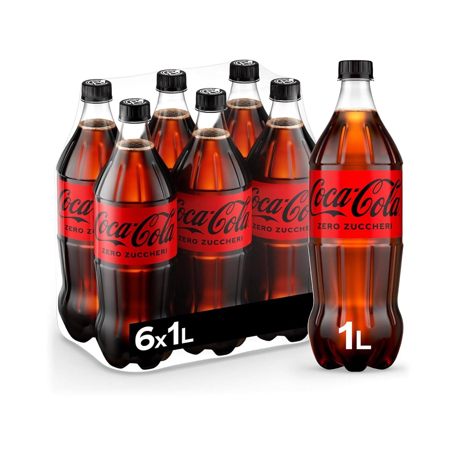 Coca-Cola Zero Calories, Carbonated Soft Drink, PET 1L, pack of 6