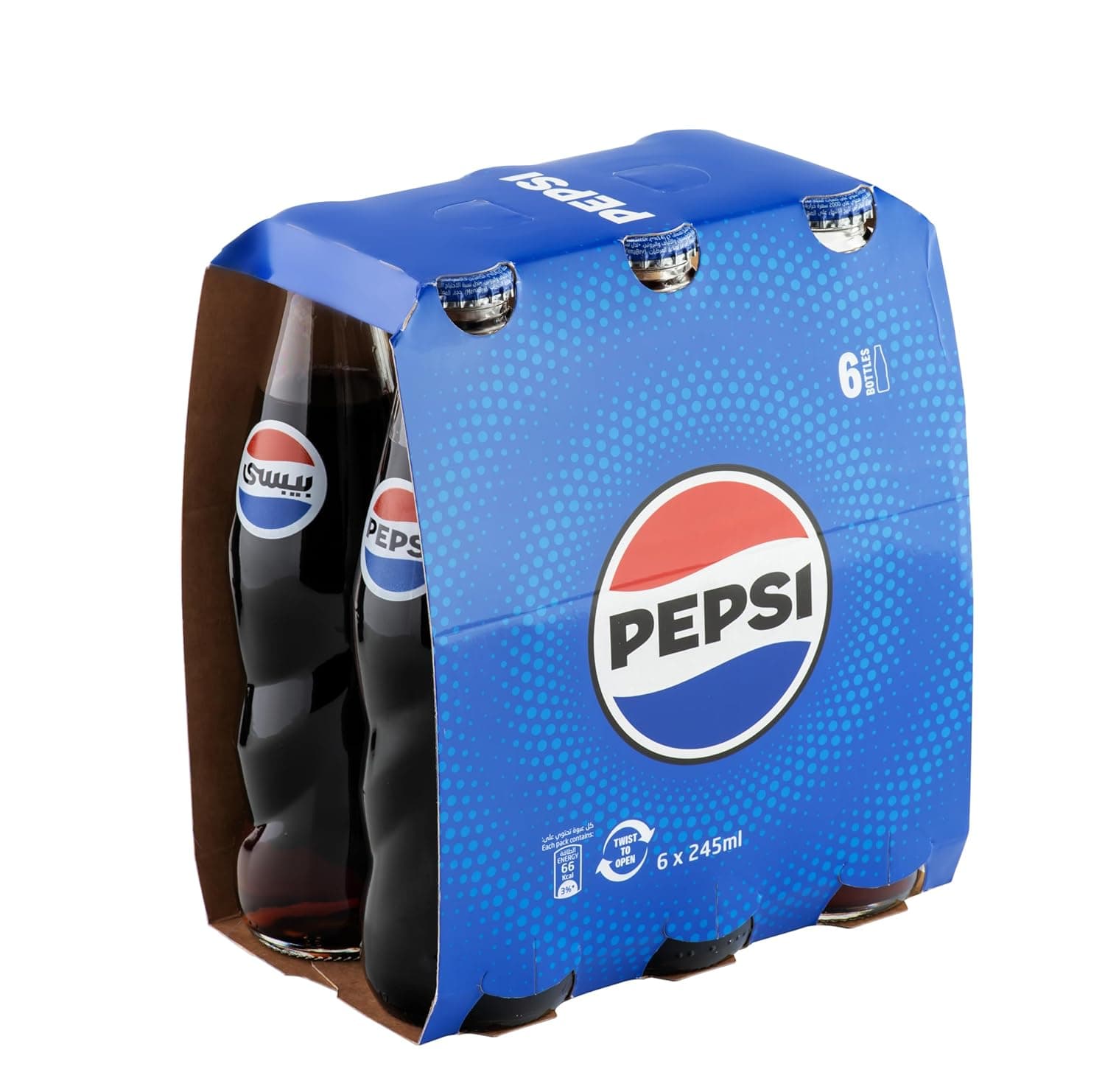 Pepsi Carbonated Soft Drink, Glass, 6 x 245 ml