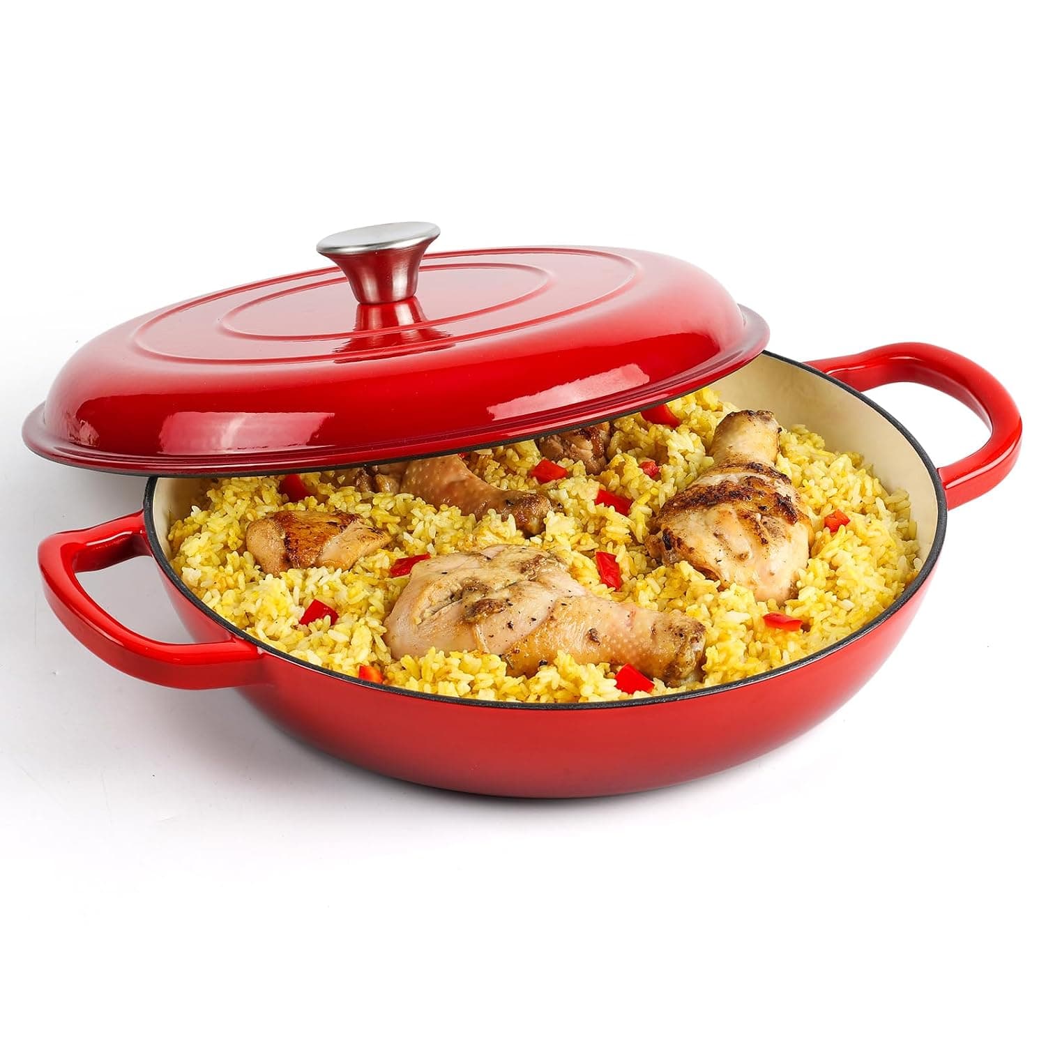 Cast Iron Dutch Oven, 30CM Enameled Cookware Pan with Lid, Heavy Duty Ceramic Shallow cookware Braising Pot for Casserole Dish, Cooking for Kadai, Stews, Roasting, Bread Baking