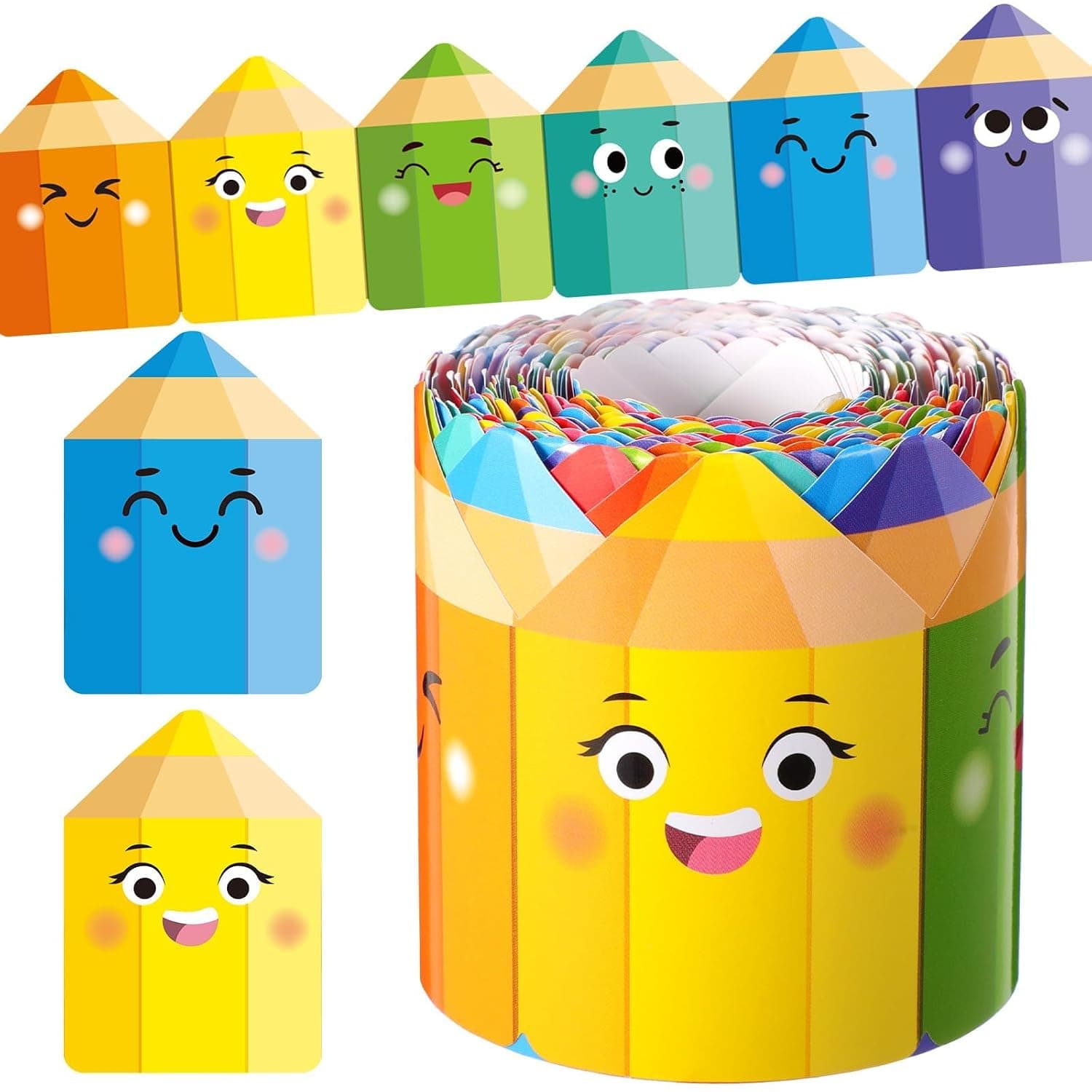 Colorful Pencil Bulletin Board Borders 32.8ft - Cute Pencil Faces Classroom Trim for Preschool, Daycare, Kindergarten, Educational Wall Decorations & Chalkboard Desk Cutouts