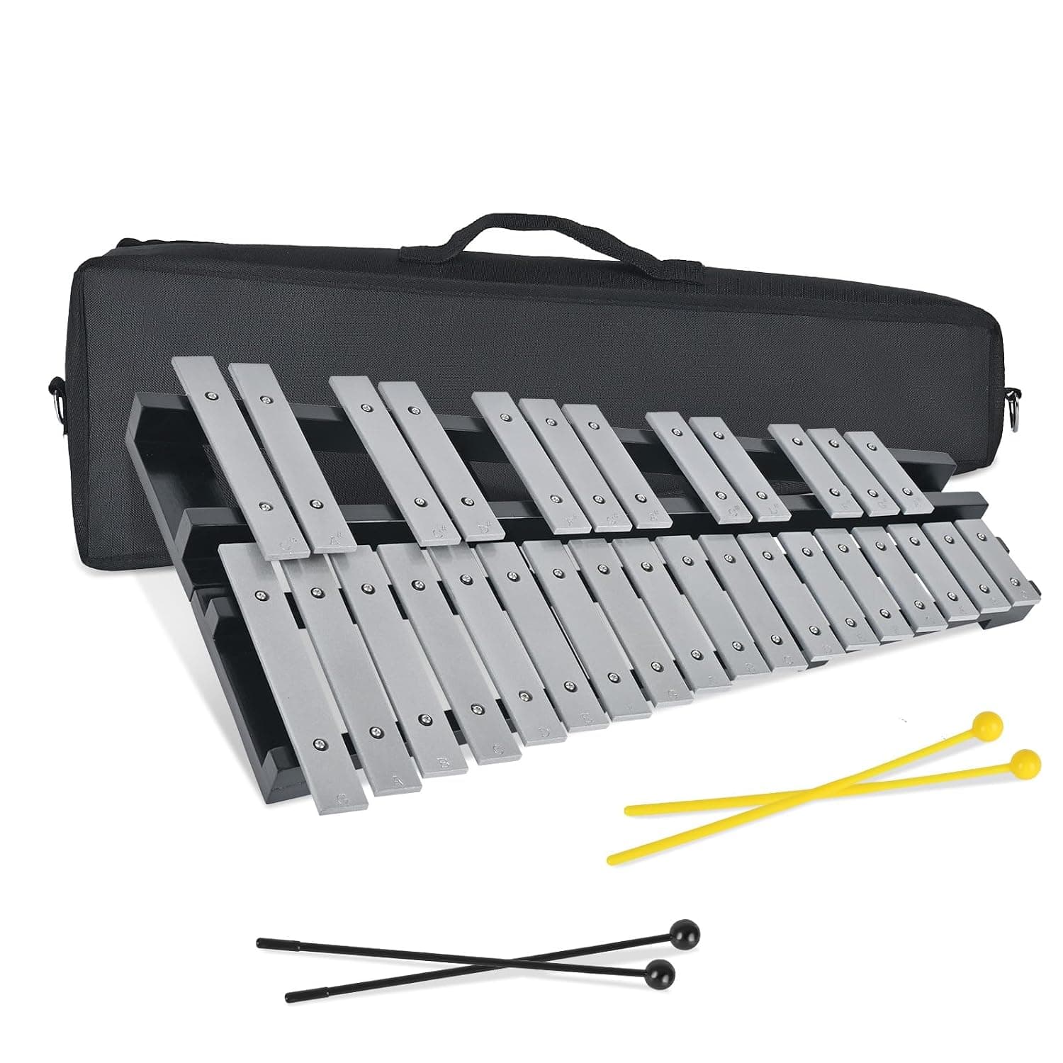 30 Notes Collapsible Glockenspiel Xylophone, Percussion Instrument Kit for Adult and Kid, Professional Bell Kit for Beginner, Includes 2 Mallets and Carrying Bag
