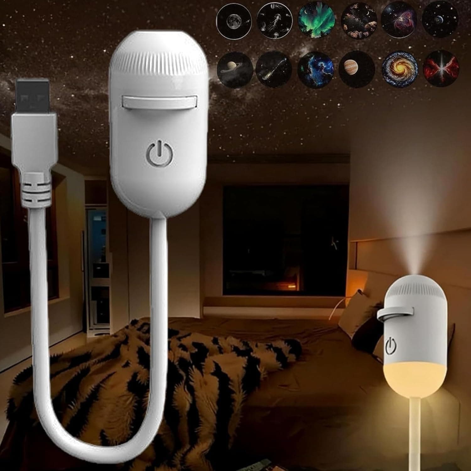 Galaxy Star Projector Night Light 2-in-1, 360° Rotate LED Starry Lamp, Remote Control Star Light for Bedroom, Kids Ramadan Gift Home Decoration