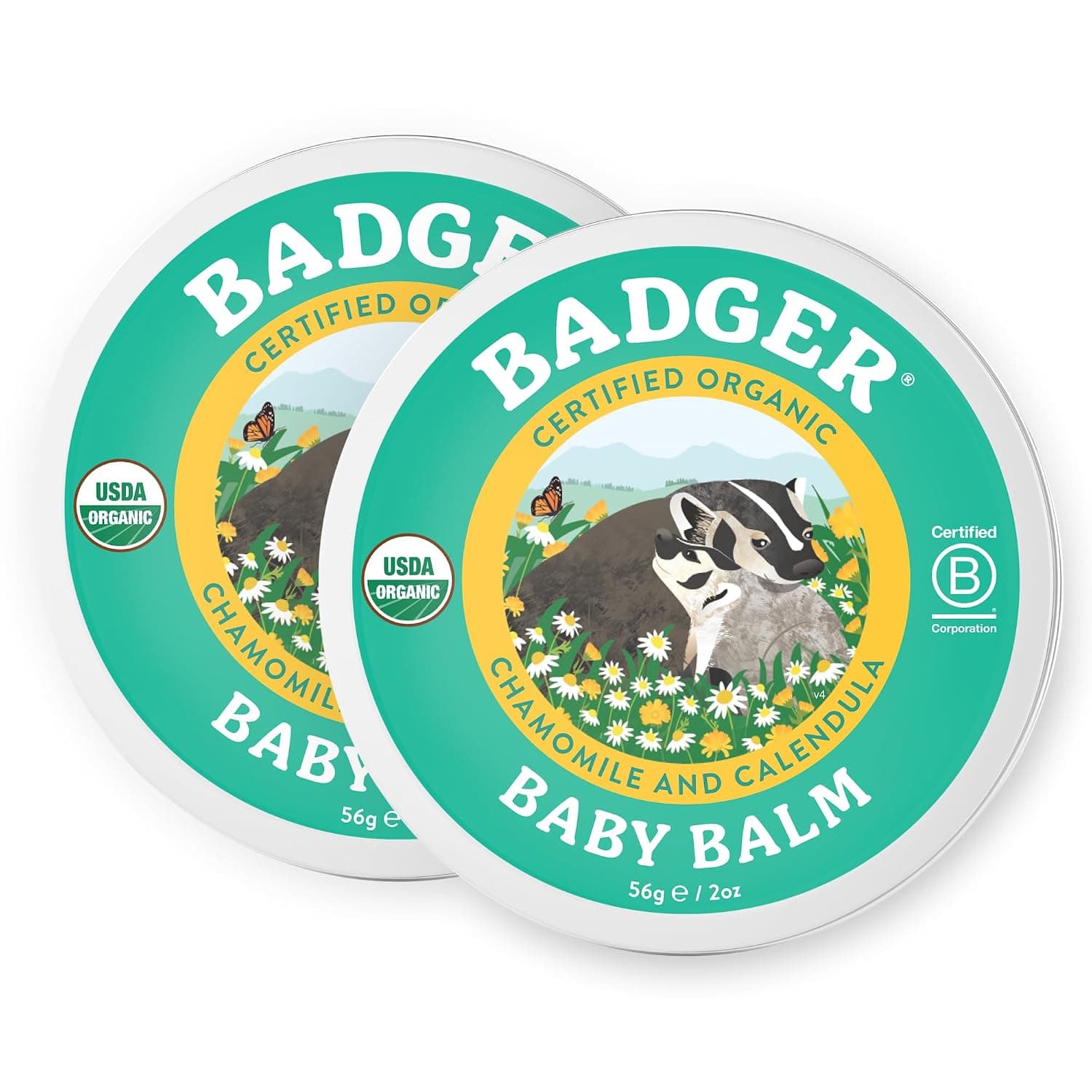 Badger Organic Baby Balm, Chamomile & Calendula, 2 oz (2 Pack) | Certified Organic, Cradle Cap & Diaper Rash Relief, Baby Skin Care, Pediatrician Tested, Baby rash balm, Cradle cap treatment