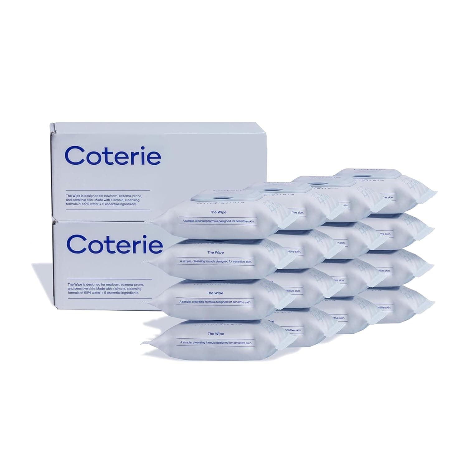 Coterie Baby Wipes for Sensitive Skin, Plastic Free Plant Fibers, 99% Water, Hypoallergenic, pH Balanced, No Smell, Essentials for Clean and Delicate Babies, 16 Packs