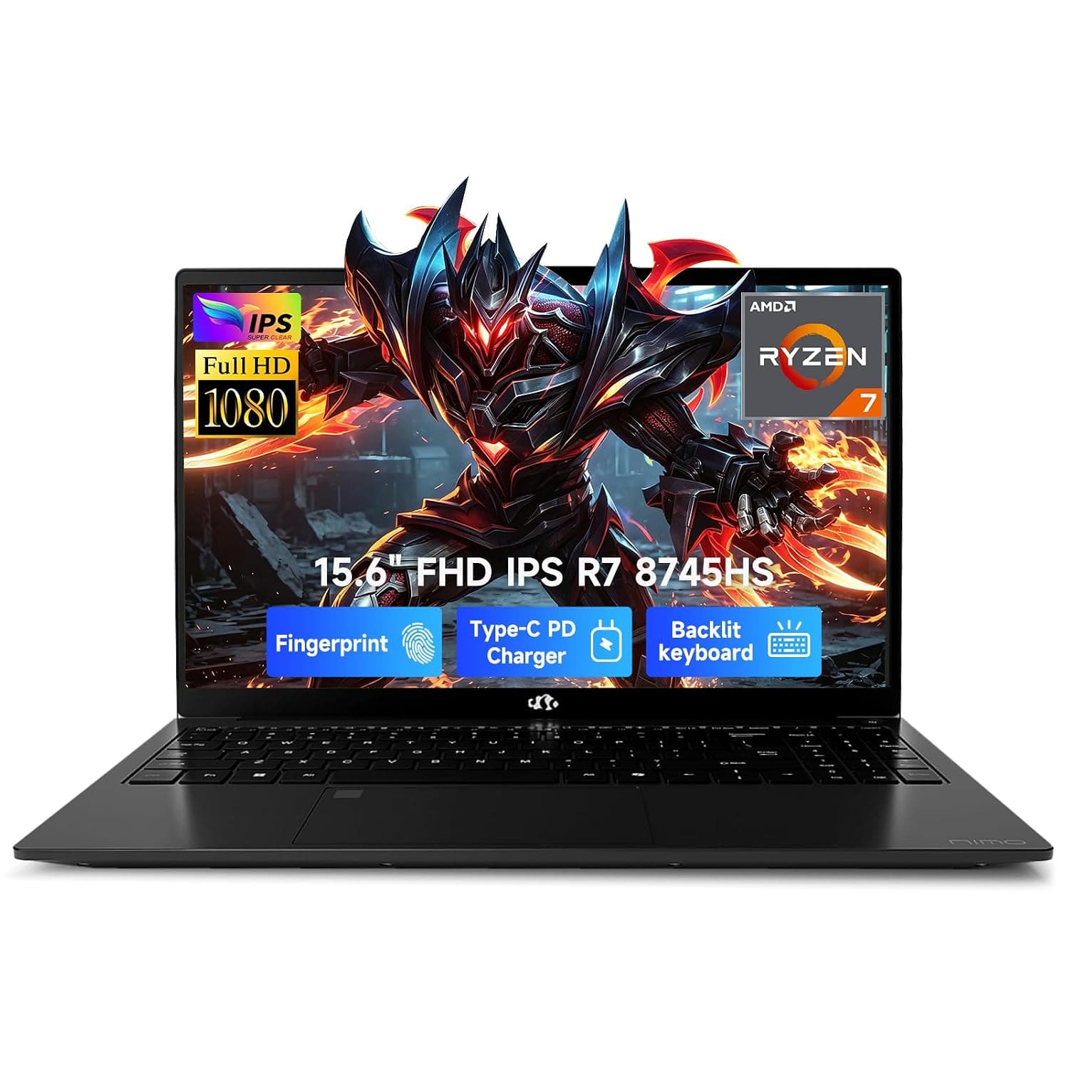 NIMO 15.6" IPS FHD Light Gaming Laptop, Ryzen 7 8745HS 32GB DDR5 RAM 1TB SSD (8C/16T, up to 4.9 GHz Beat R9 7940HS) Radeon 780M GPU 100W Type-C Backlit Keyboard Fingerprint for Students & Gamers