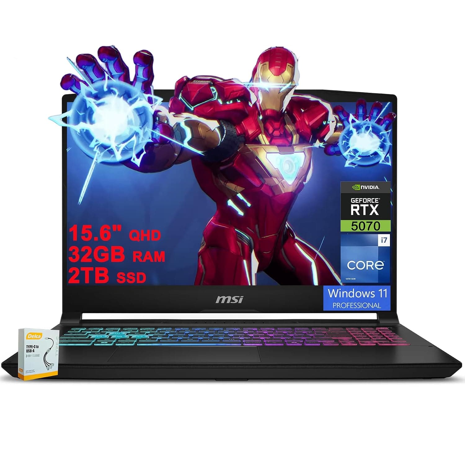 msi Katana 15 HX Gaming Laptop | 15.6" QHD 165Hz 100% DCI-P3 | Intel 16-core i7-14650HX (>i9-12900H) | 32GB DDR5 2TB SSD | GeForce RTX 5070 (Up to 798 AI Tops) RGB Backlit Win11Pro w/DLCA Accessory