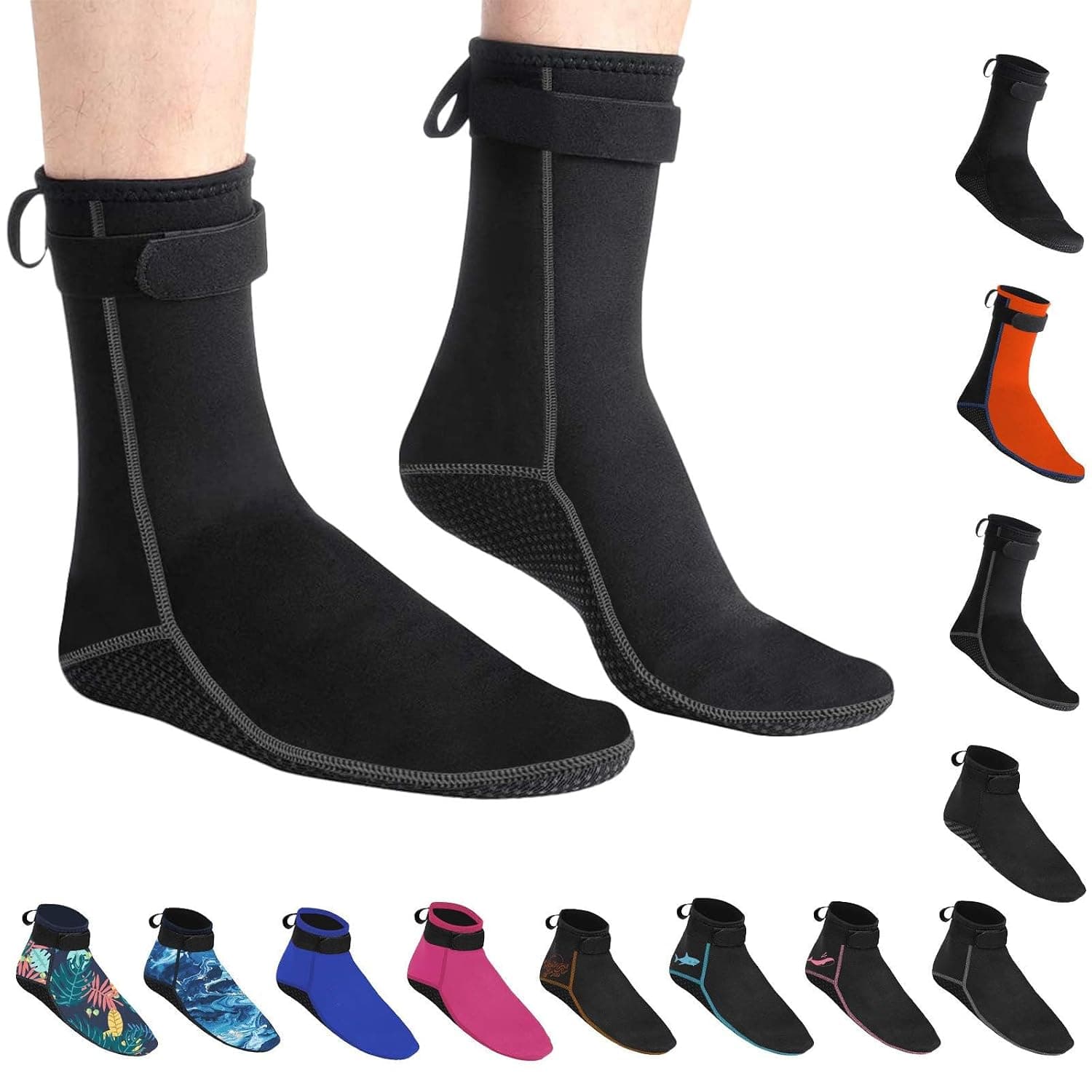 High Cut Diving Socks, 3mm Neoprene Water Socks, Anti-Slip Wetsuit Socks for Women Men, Waterproof Diving Boots for Outdoor Water Sports (Grey, L)